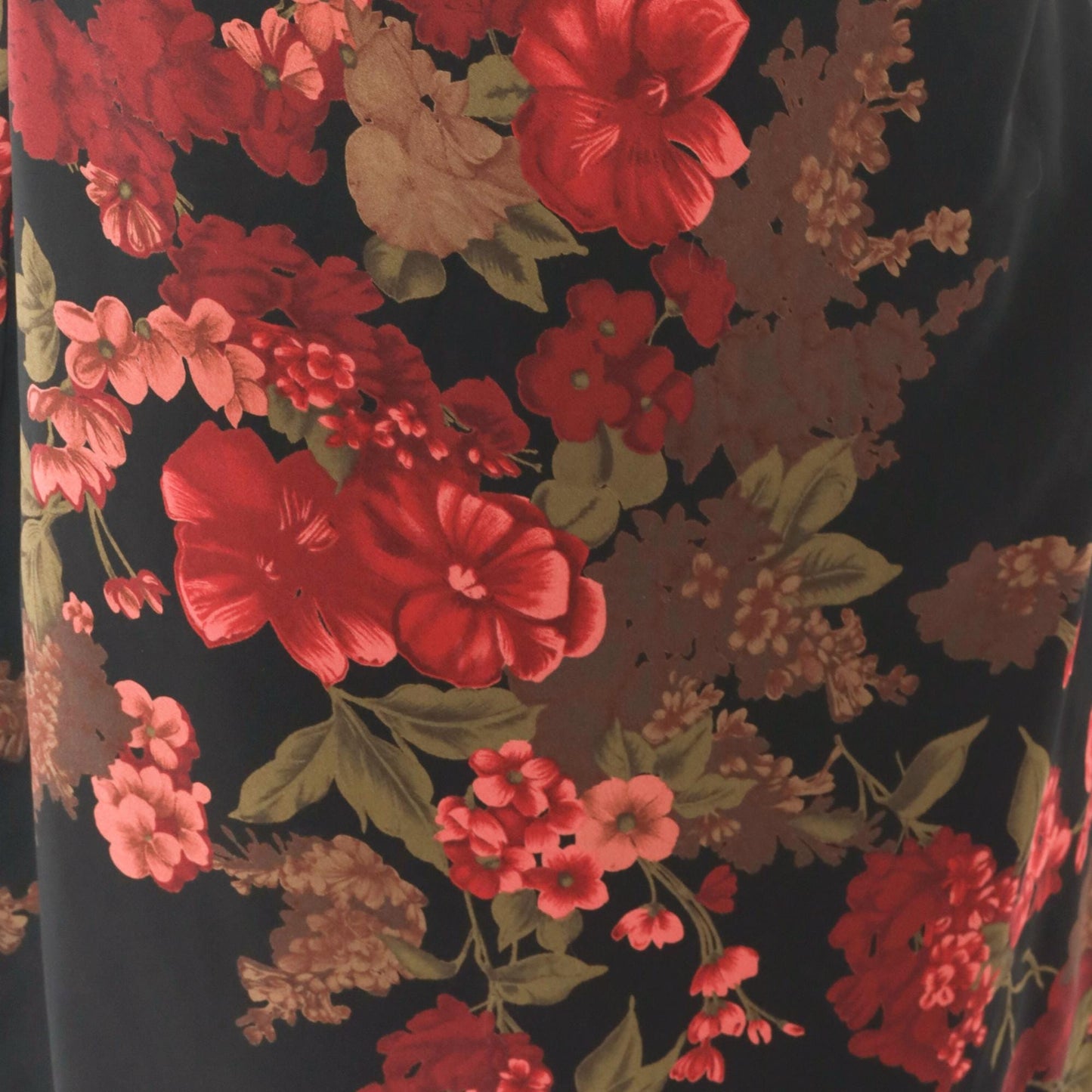90s David Warren Floral Shift Dress Black Red Roses Knee-Length Large L