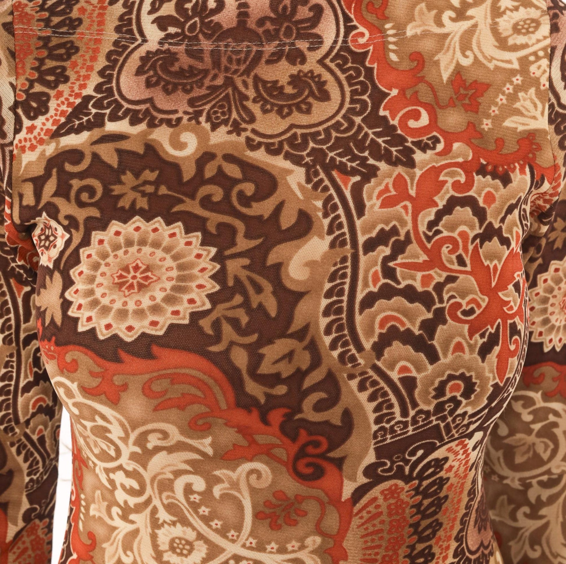 Y2K Moa Moa Paisley Medallion Dress Long Sleeve Boat Neck Brown Tan Medium M