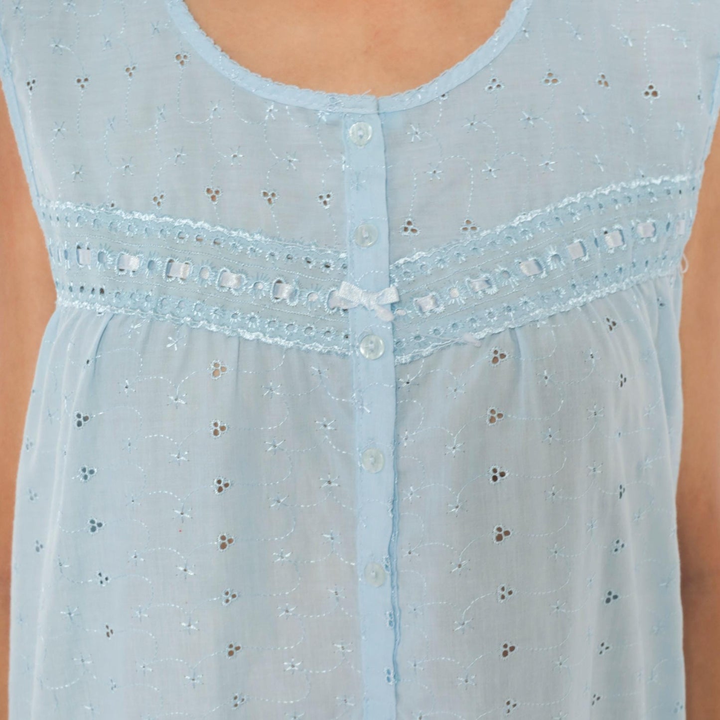 80s Lali Fashion Sky Blue Eyelet Nightgown Babydoll Sleeveless Large L