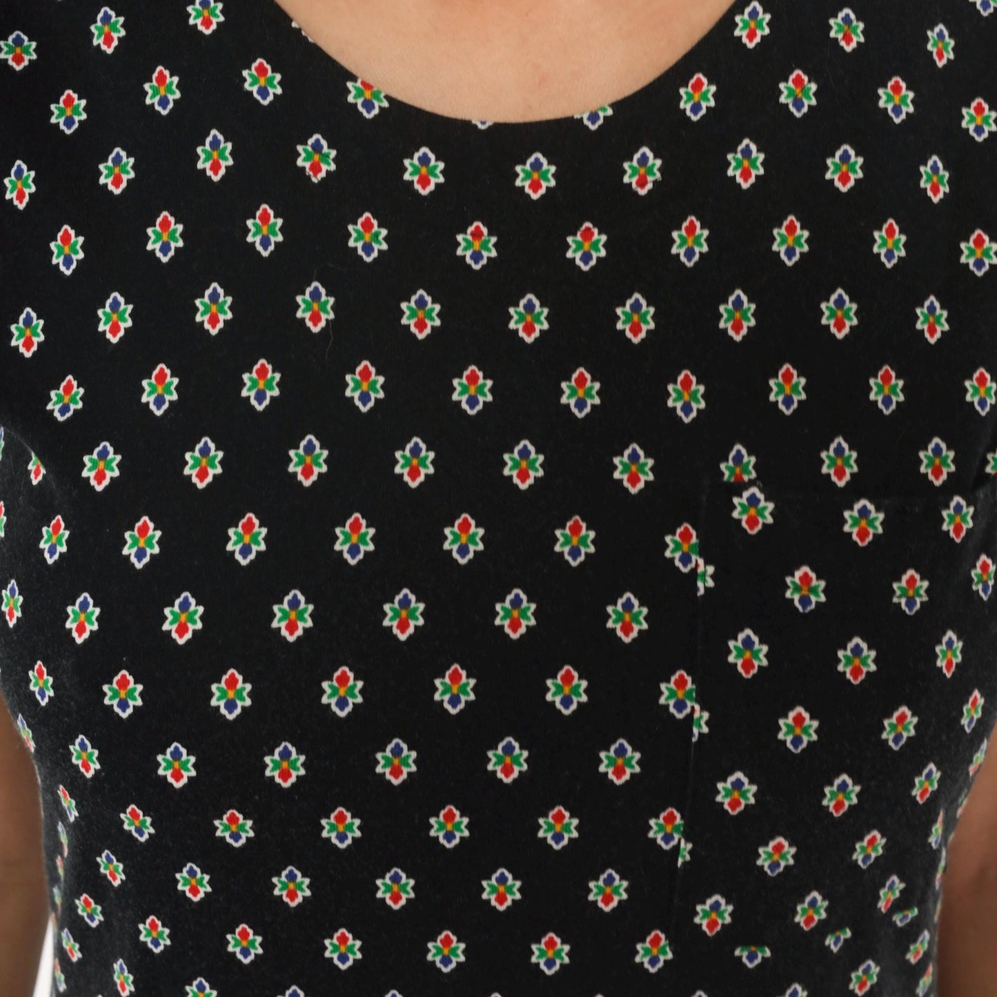 90s LizSport Foulard Print Midi Dress Black Cotton Short Sleeve Medium M