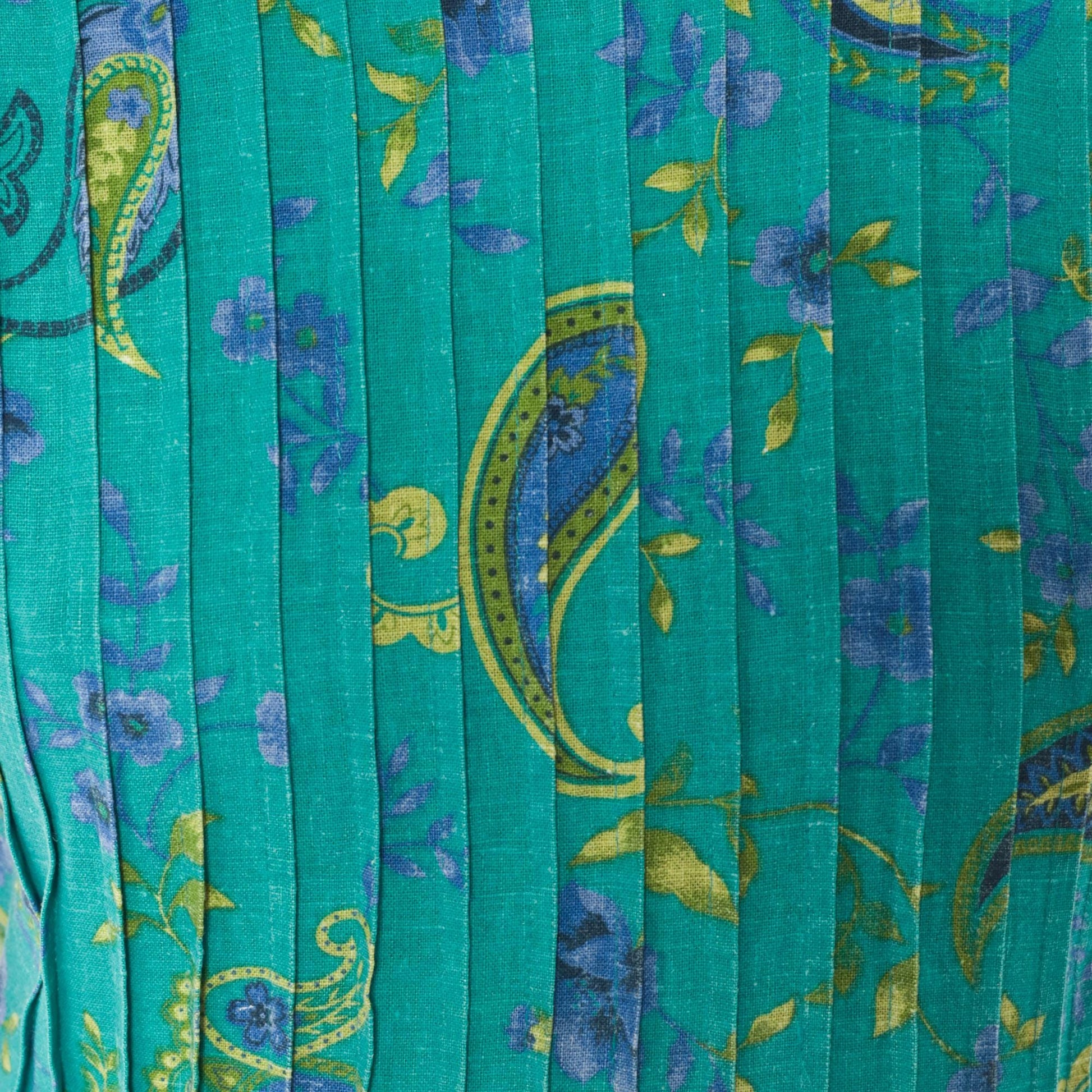 90s Miss Dorby Paisley Pintuck Midi Dress Teal Floral Cotton Medium M