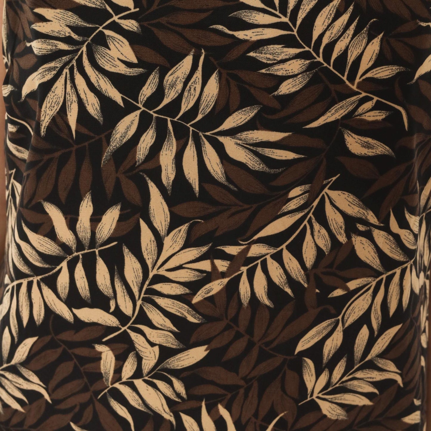 90s Studio I Tropical Leaf Print Midi Dress Sleeveless V-Neck Black Large L