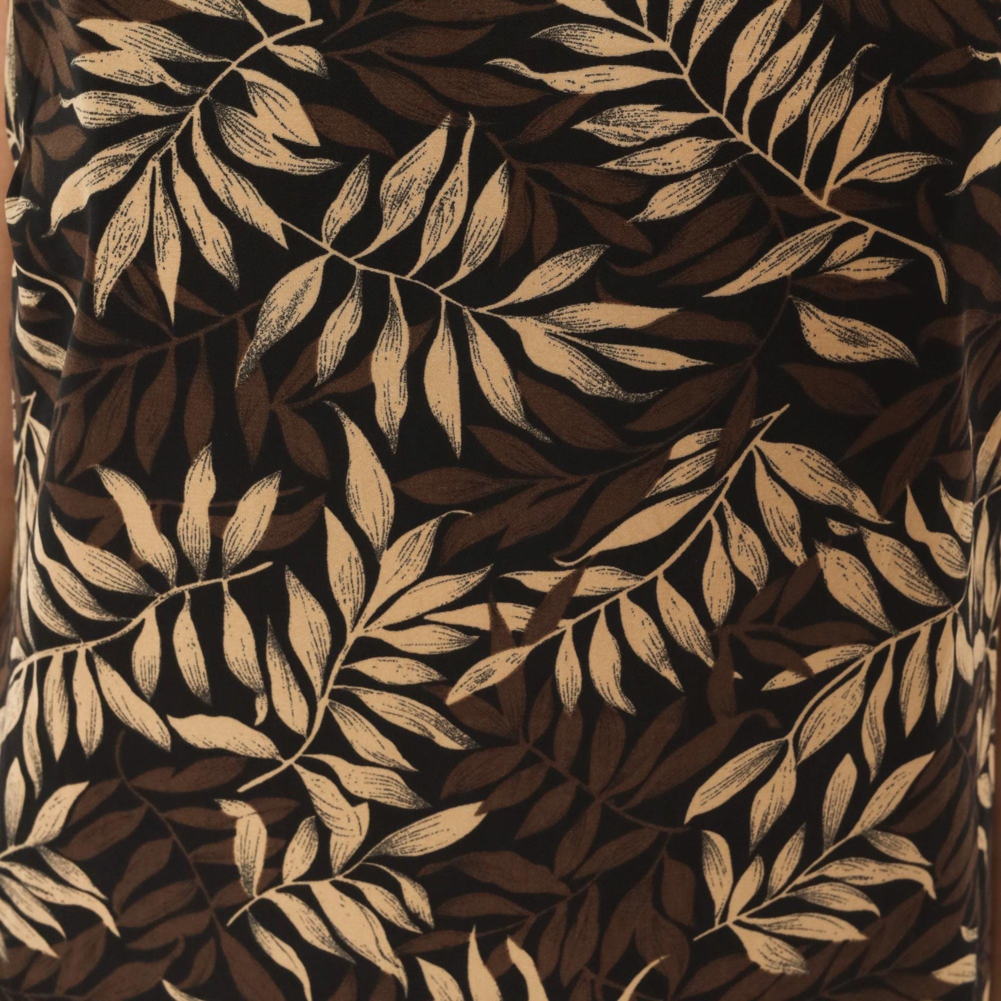 90s Studio I Tropical Leaf Print Midi Dress Sleeveless V-Neck Black Large L