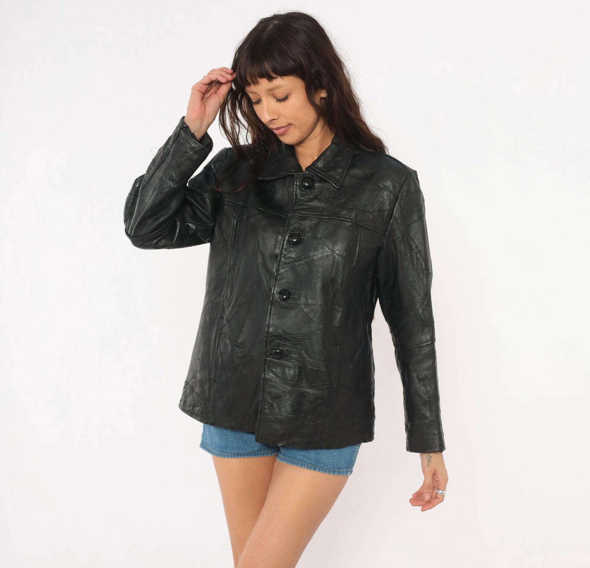 80s Leather & Soul Black Patchwork Leather Jacket Medium M
