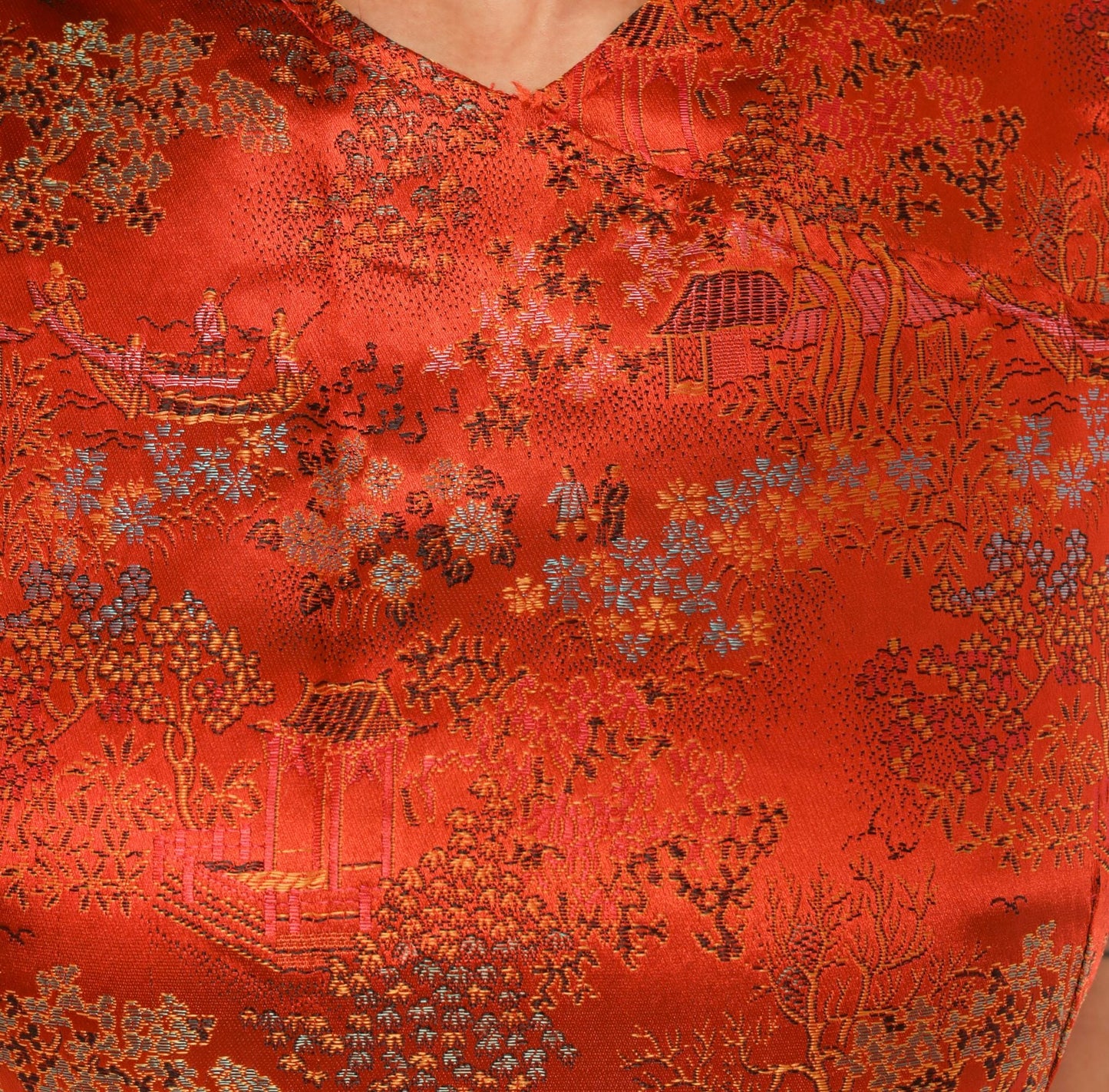 90s Modelli Rust Orange Brocade Mini Dress Chinoiserie Jacquard Small
