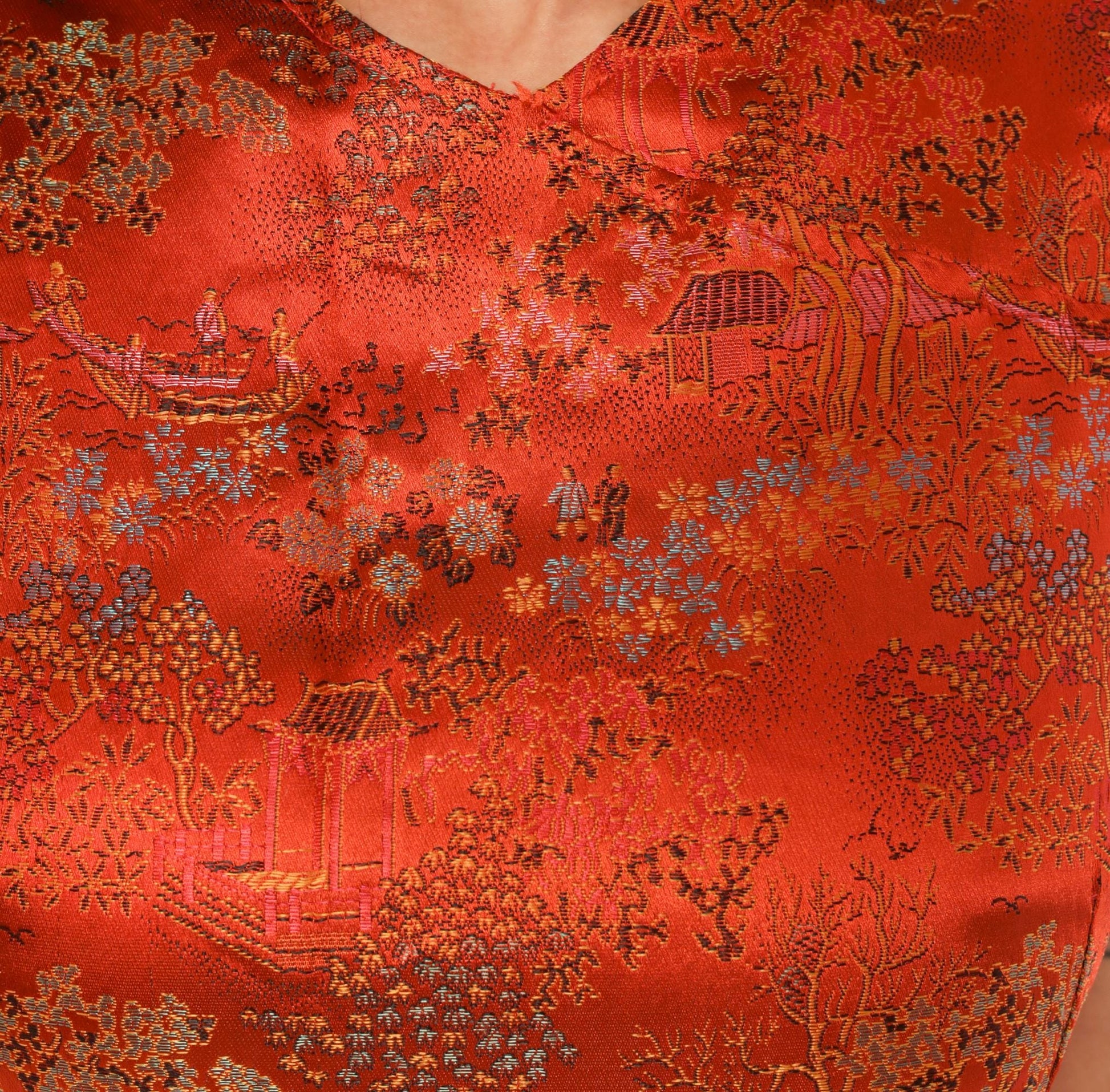 90s Modelli Rust Orange Brocade Mini Dress Chinoiserie Jacquard Small