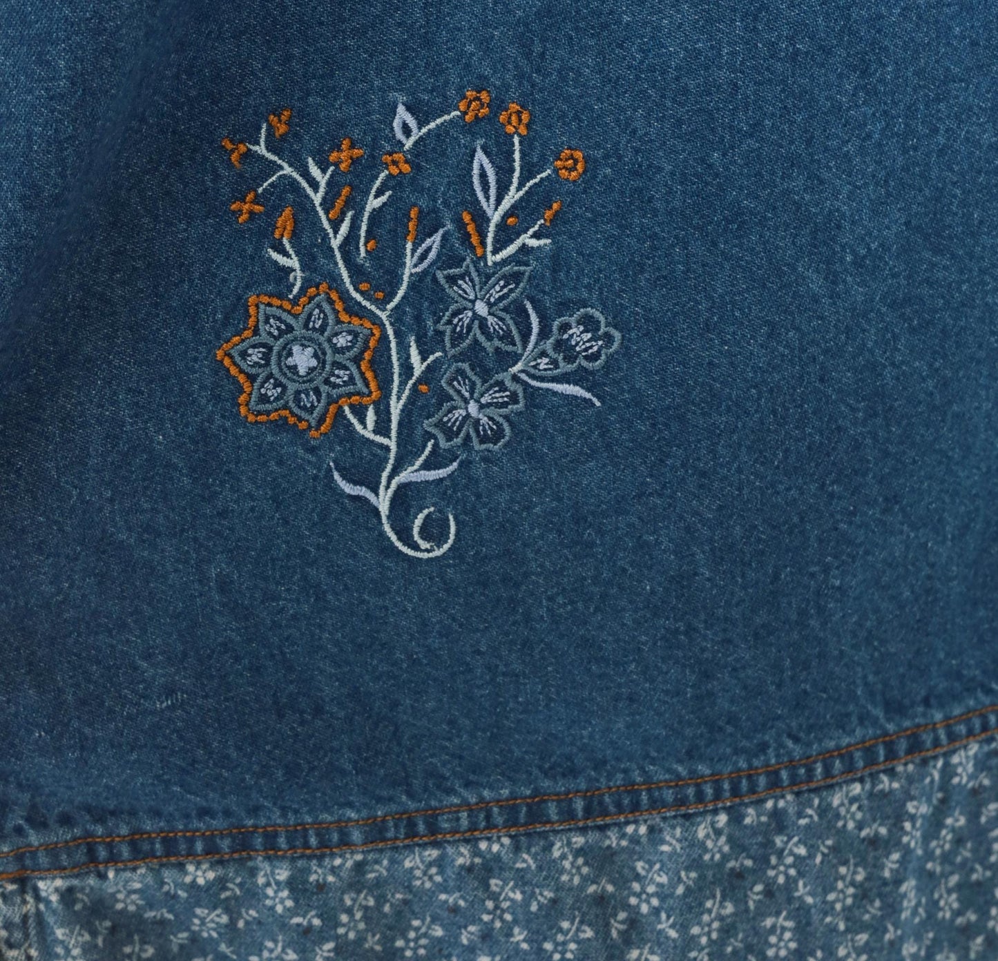 90s Erika & Co. Denim Shift Dress Embroidered Floral Cobalt Extra Large XXL