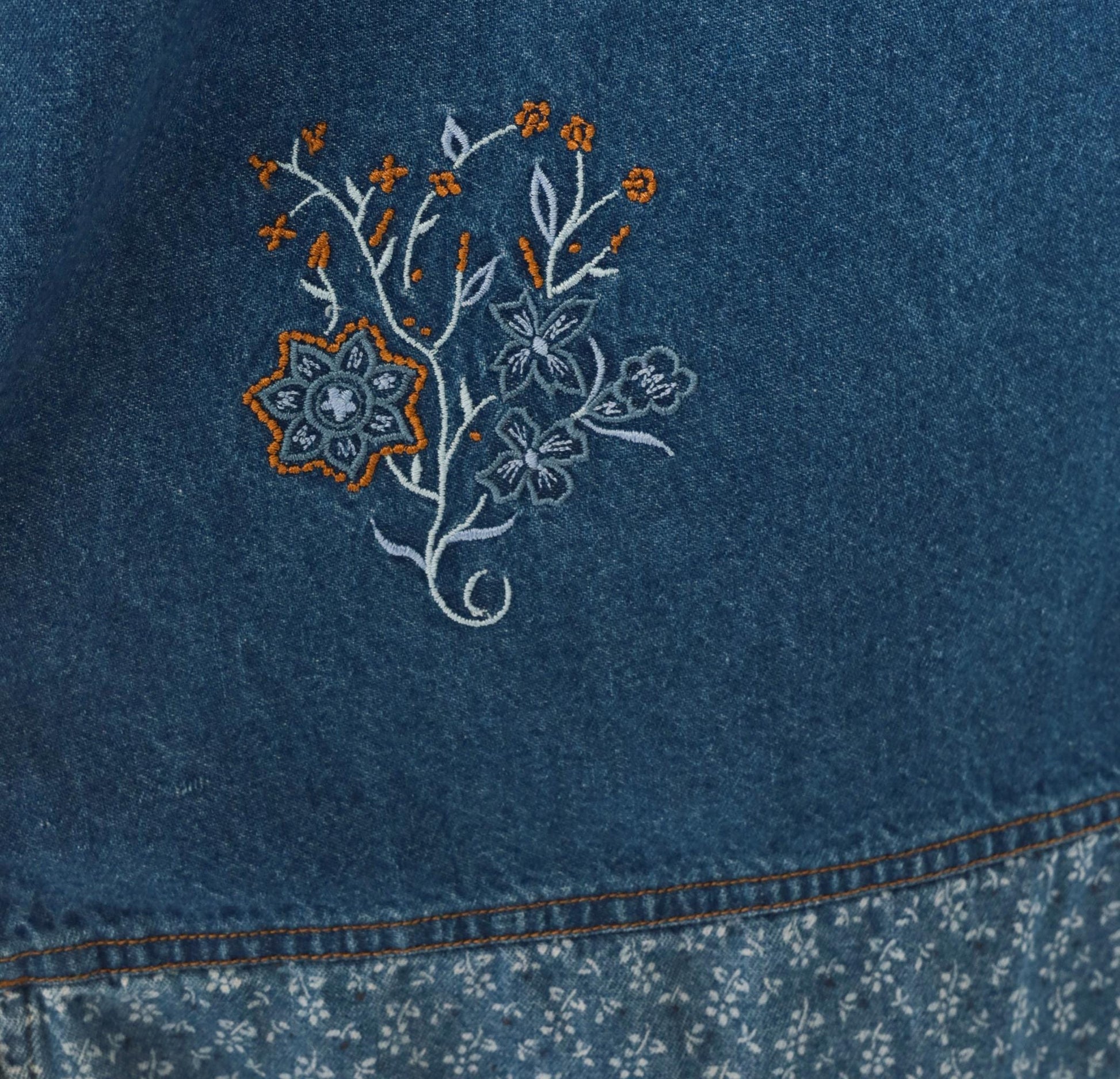 90s Erika & Co. Denim Shift Dress Embroidered Floral Cobalt Extra Large XXL