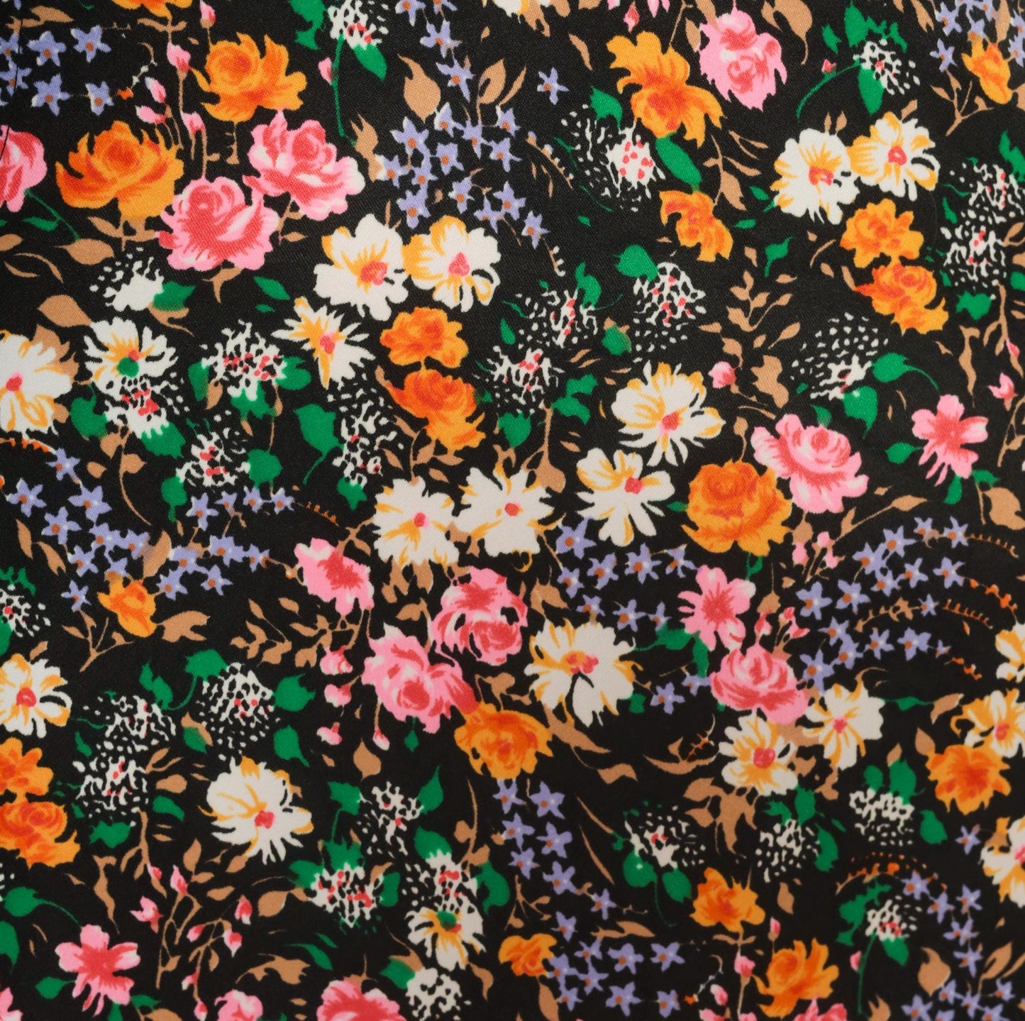 70s Atkins Black Floral Maxi Dress Bell Sleeve Bow Neck Garden Print Medium M