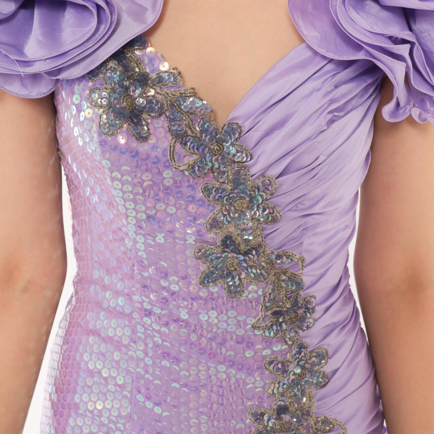 80s Alyce Designs Lilac Sequin Prom Dress Sweetheart Neckline Mermaid Hem Extra Small XS