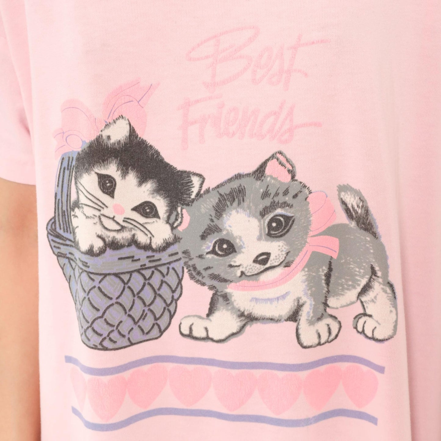 90s Best Friends Kitten Pink Sleep Shirt Cotton Graphic Tee One Size