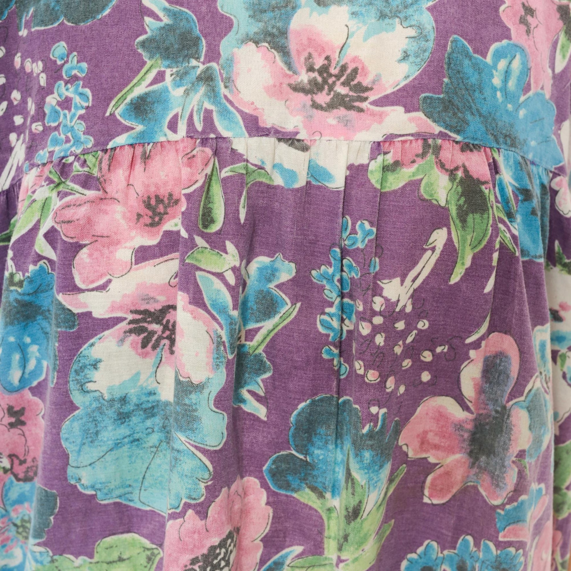 80s CW Classics Floral Watercolor Cotton Dress Purple Pink Blue Knee Length Small