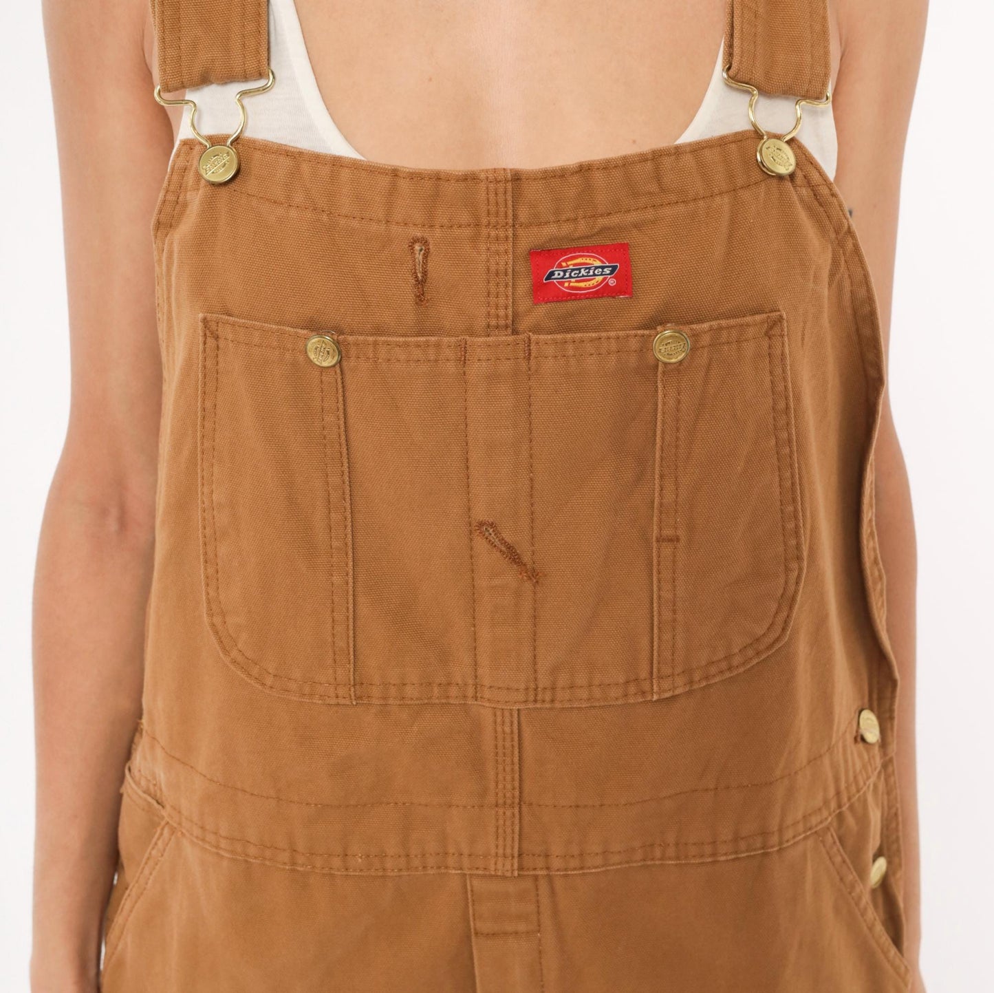 Dickies Canvas Bib Shortalls Cut-Off Shorts Tan Cargo Workwear Large L