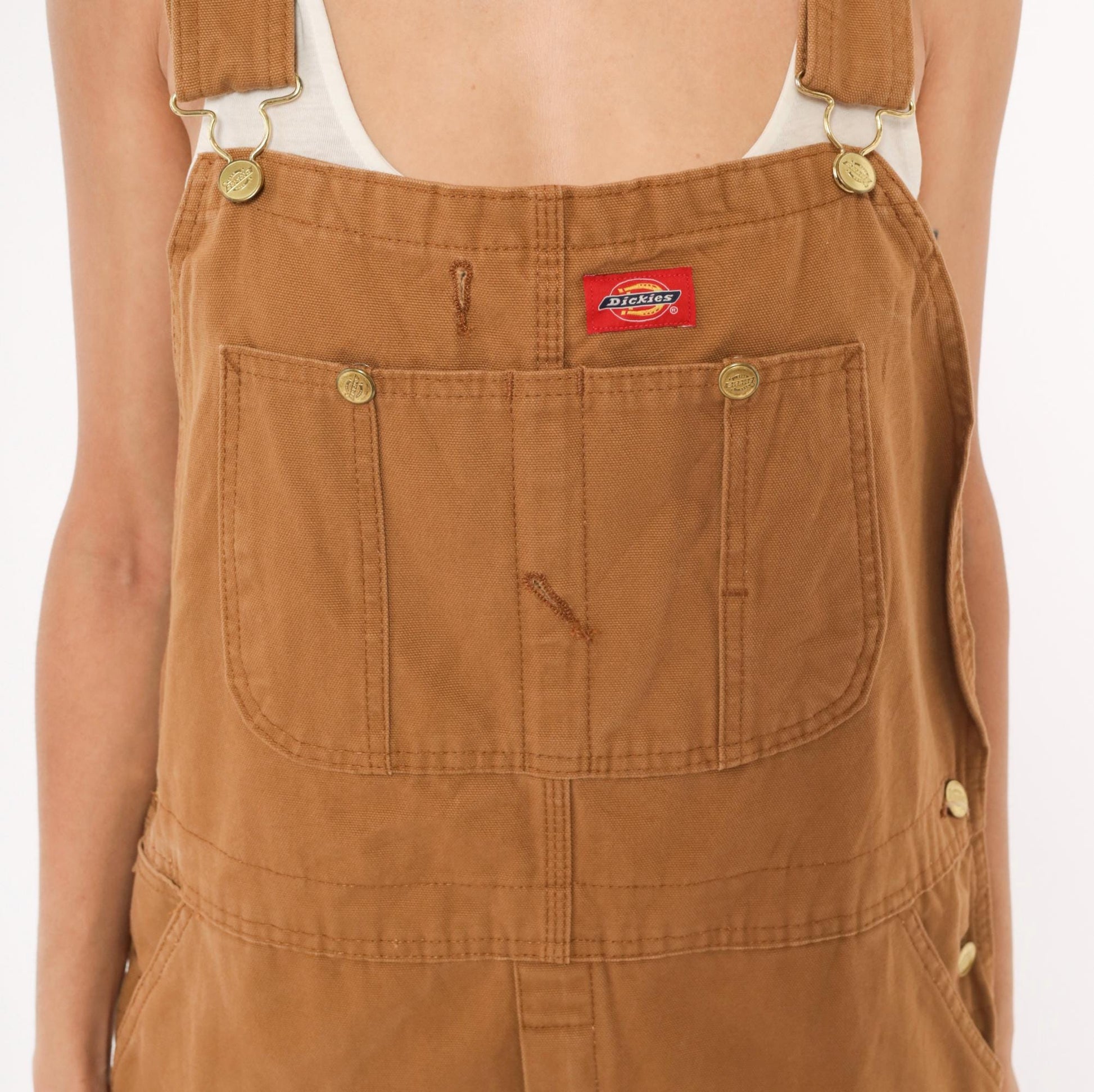 Dickies Canvas Bib Shortalls Cut-Off Shorts Tan Cargo Workwear Large L
