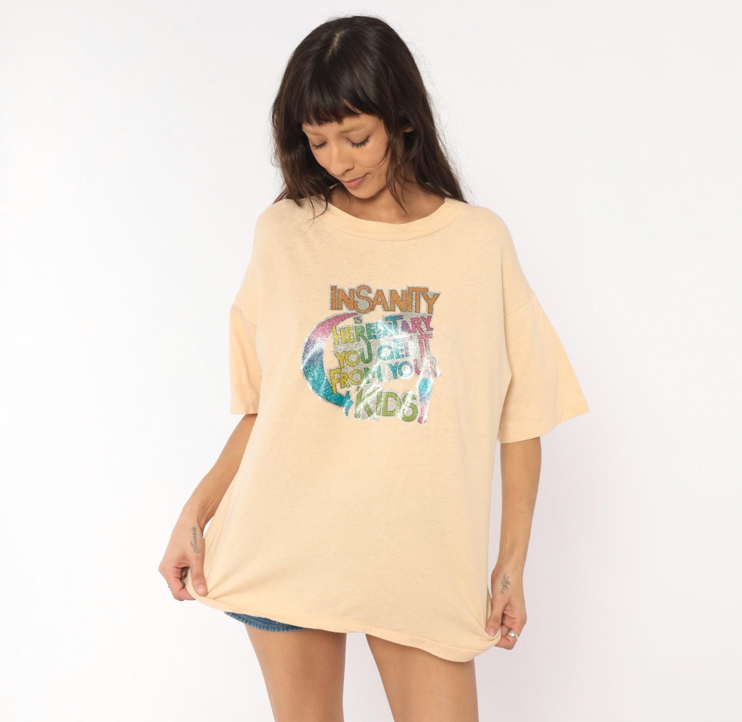 90s Anvil Graphic Tee Insanity Hereditary Kids Peach Cotton Extra Large