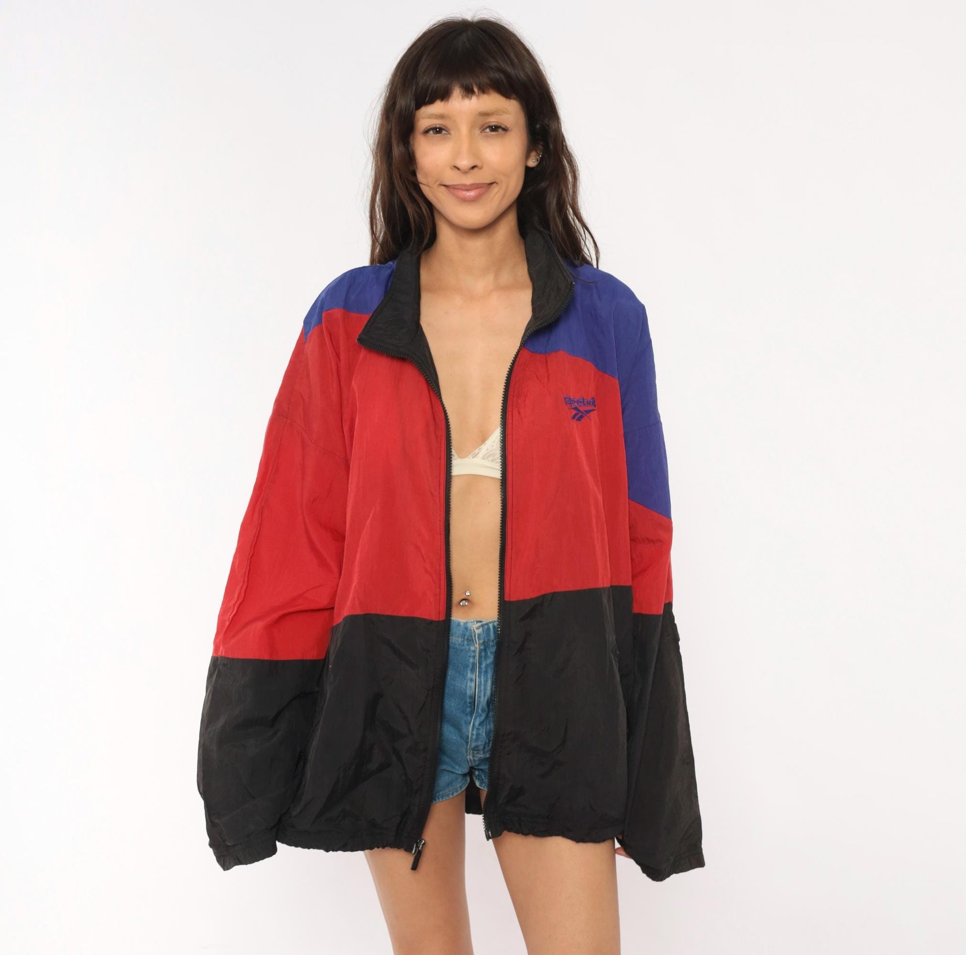 90s Reebok Windbreaker Colorblock Red Purple Black Jacket Extra Large XL