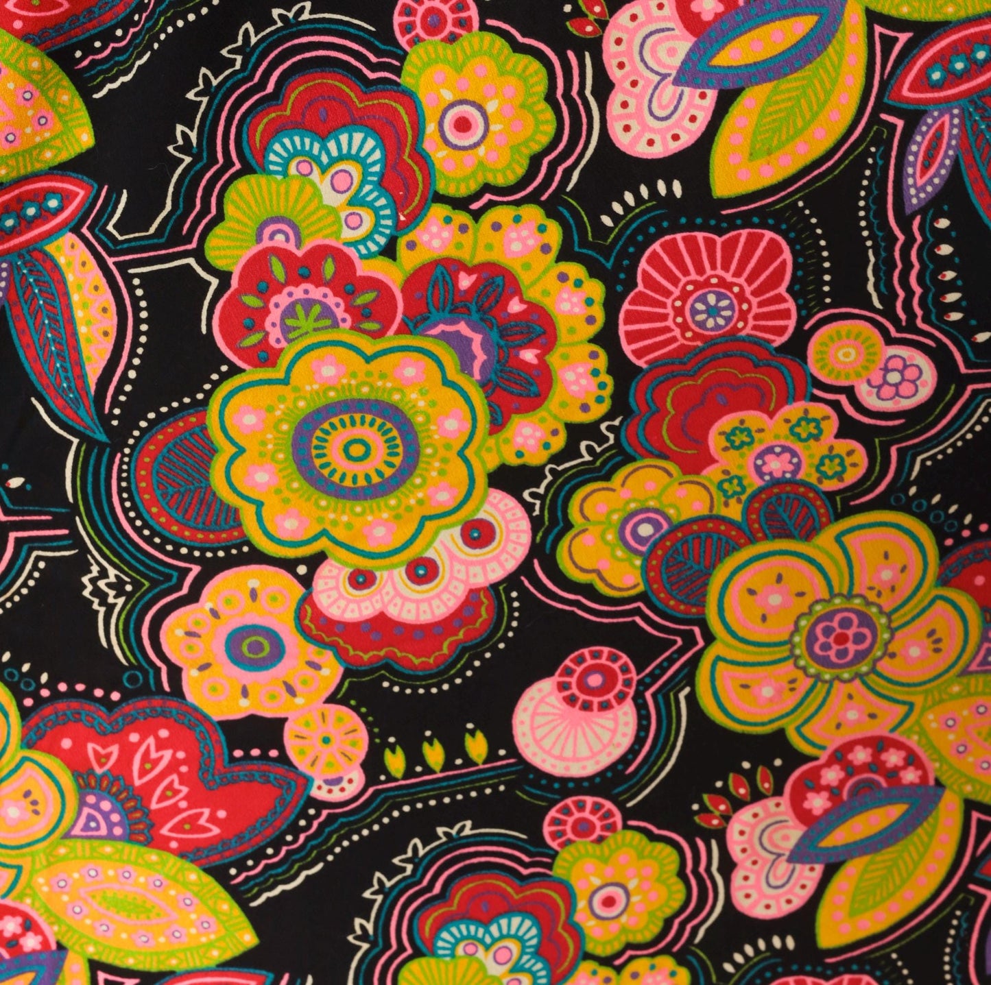 70s Psychedelic Floral Maxi Dress Black Pink Open Back Empire Waist Medium Large
