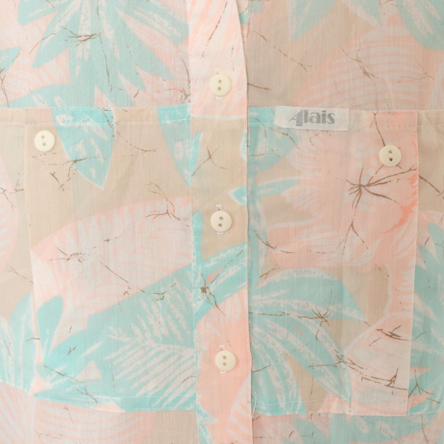 90s Alais Tropical Leaf Camp Collar Shirt Pastel Pink Mint Cotton Medium M