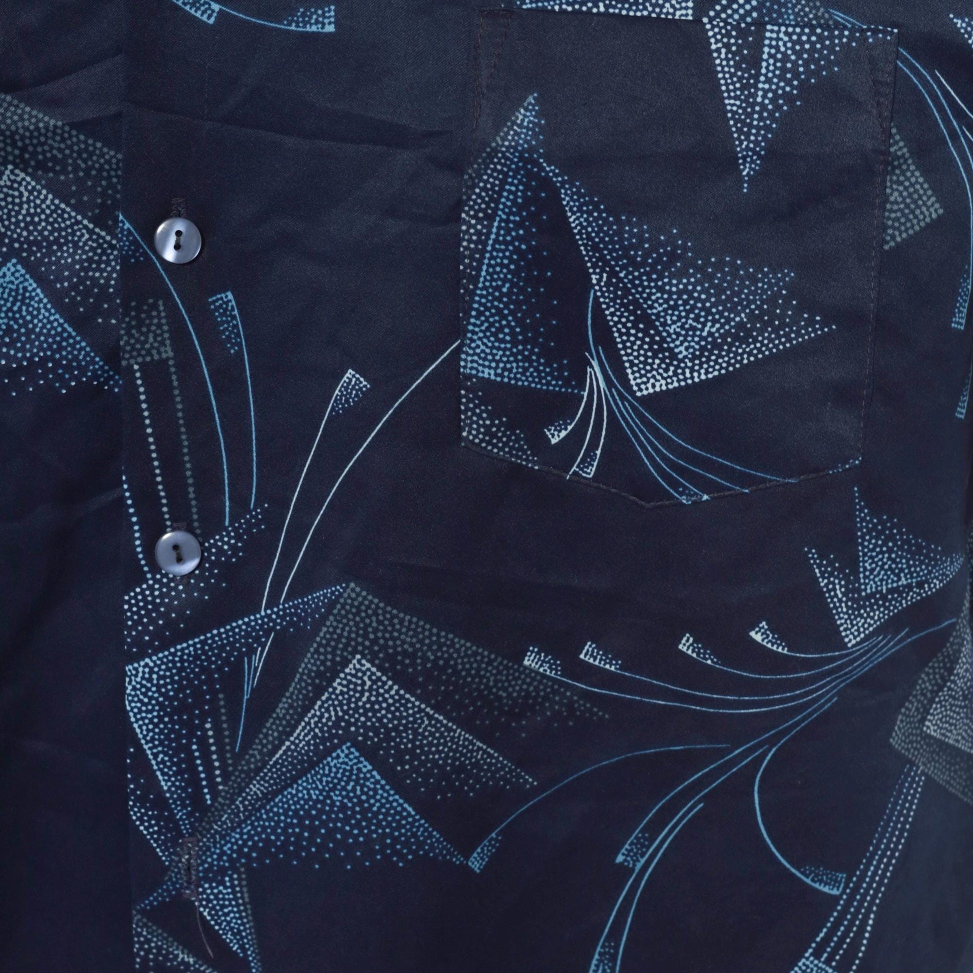 70s Paul Howard Navy Geometric Camp Collar Shirt Abstract Print Large L