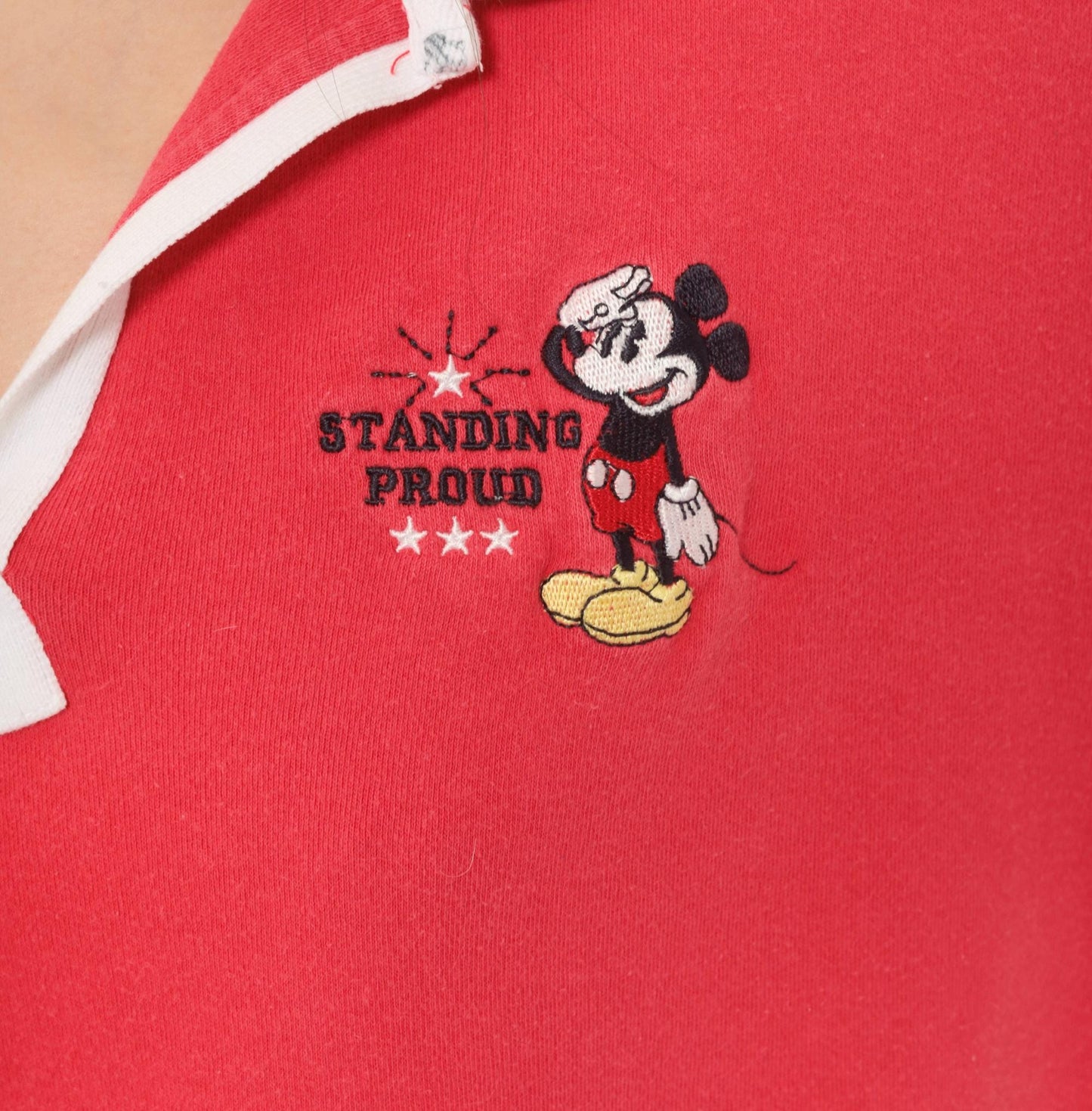 Y2K Mickey Mouse Disney Polo Shirt Embroidered Red Cotton Cap Sleeve Plus Size XXL