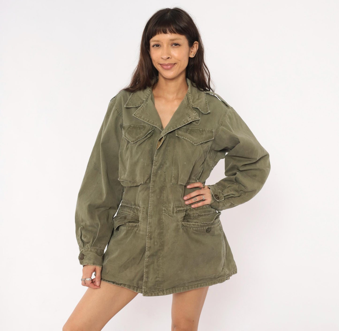 1950s Military Field Jacket Olive Drab Cotton Army Green Medium