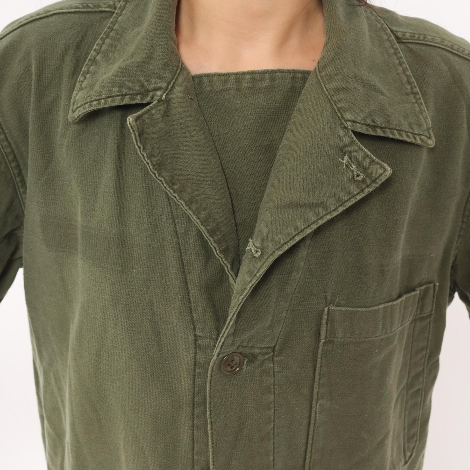 80s Army Olive Cotton Coveralls Button Front Jumpsuit Medium M