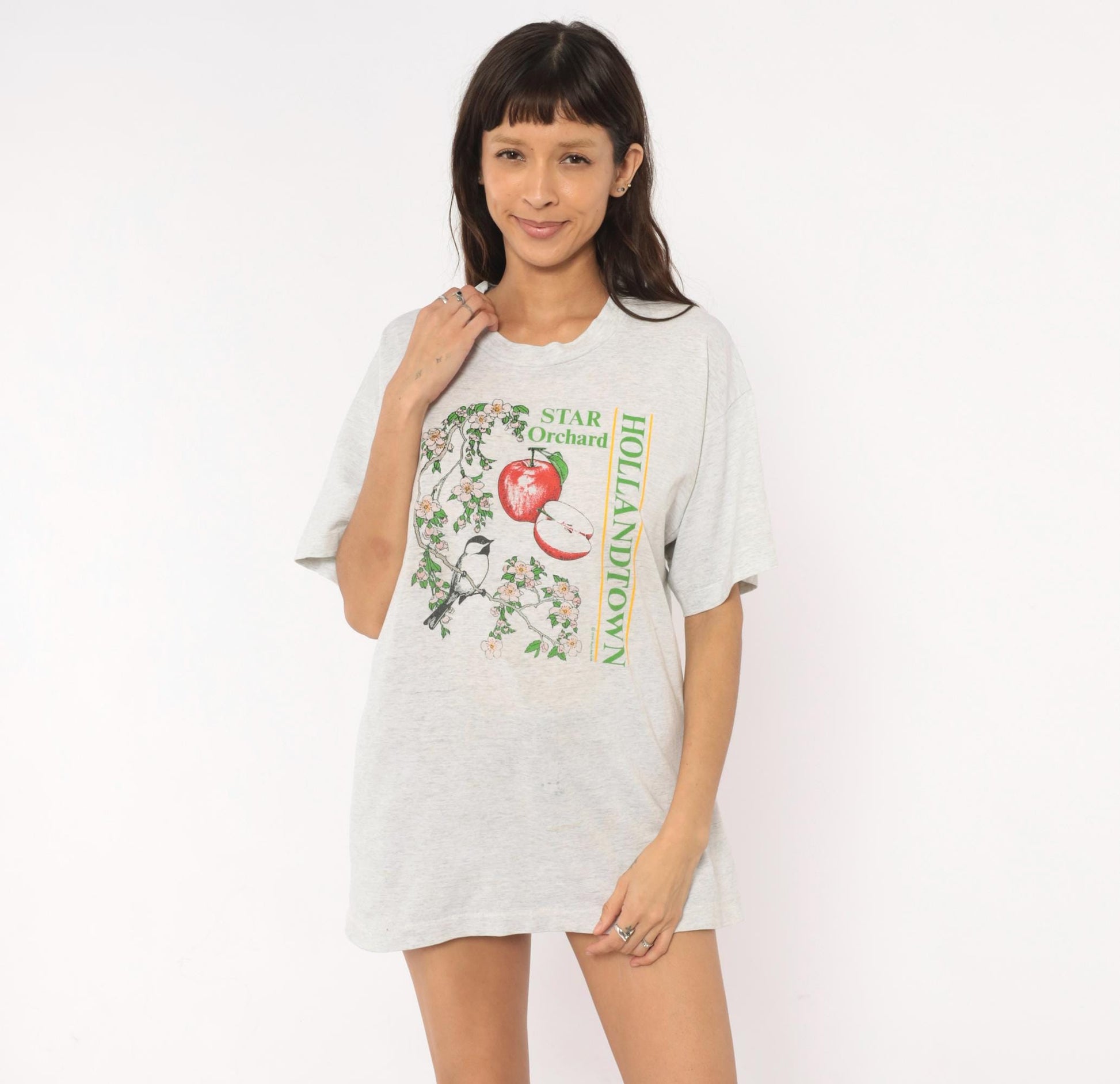 90s Screen Stars Best Apple Blossom Chickadee Graphic Tee Grey Extra Large XL