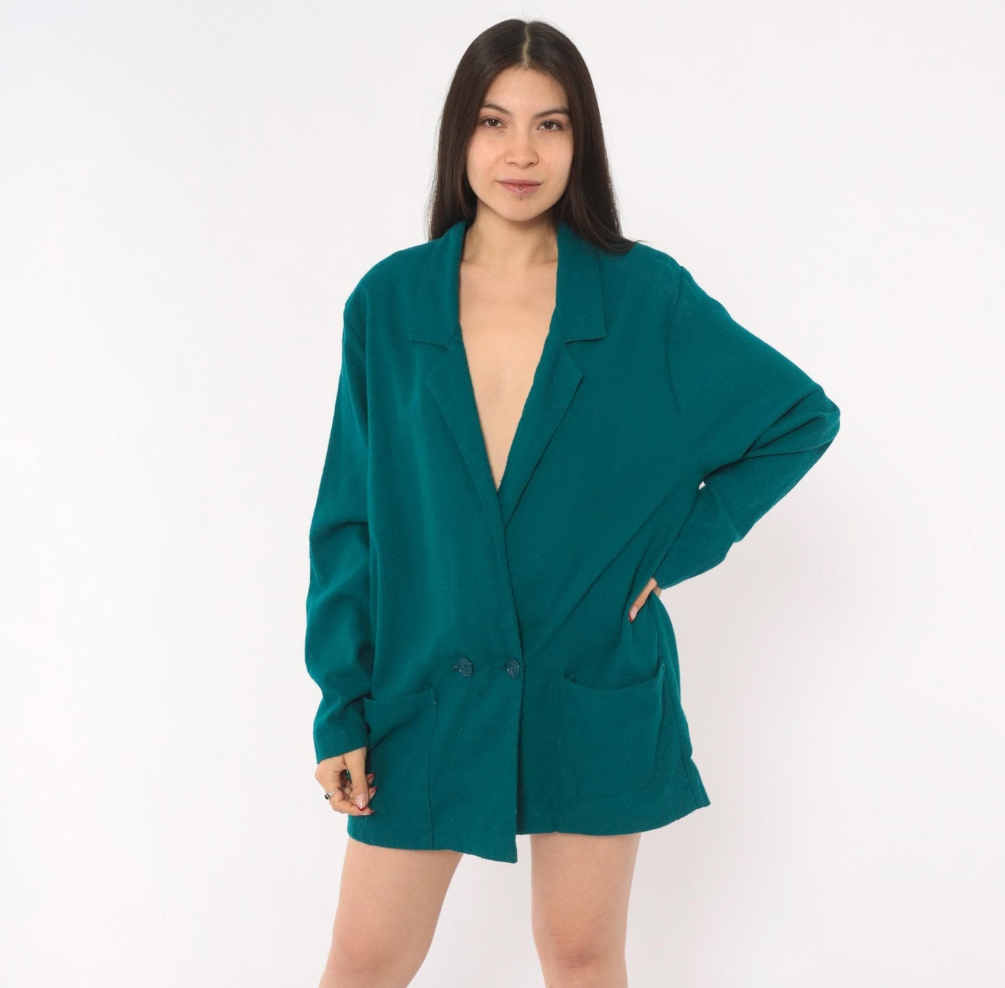 90s E.J. & Gee Teal Double Breasted Wool Blazer Notched Lapel Small