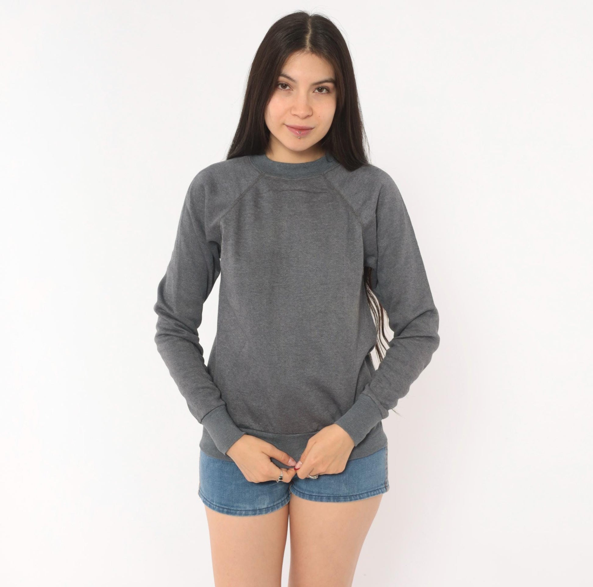 80s Charcoal Grey Raglan Sweatshirt Crewneck Cotton Pullover Small S