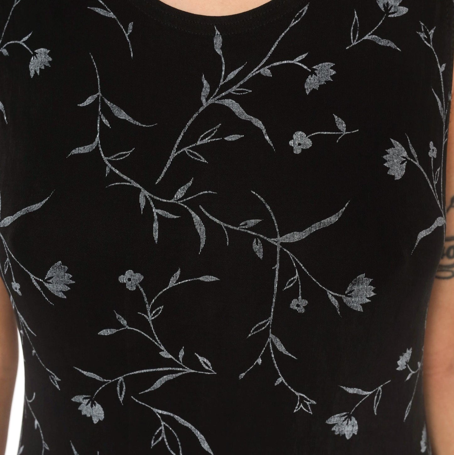 90s Ronni Nicole Black Floral Maxi Dress Grey Vine Print Sleeveless Large L
