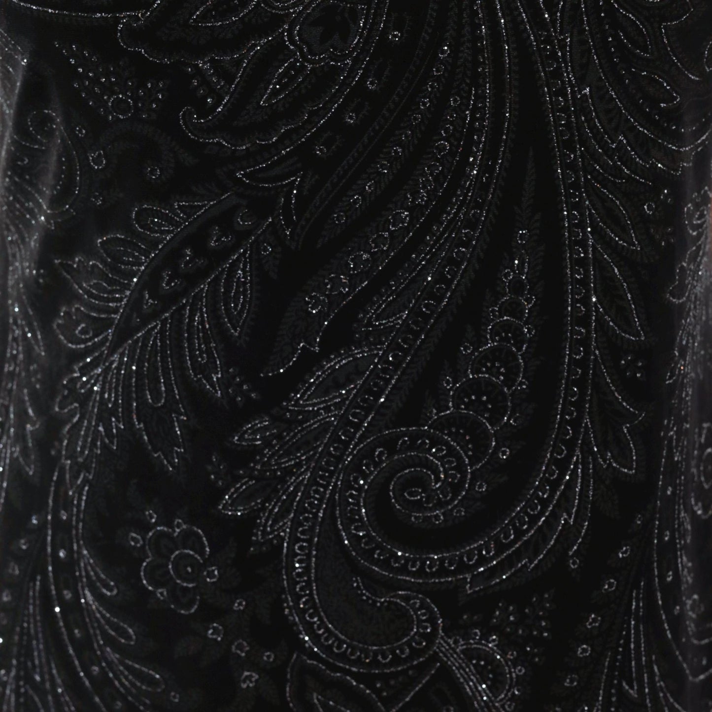 90s S.L. Fashions Black Velvet Paisley Glitter Dress Flutter Sleeve Medium Petite
