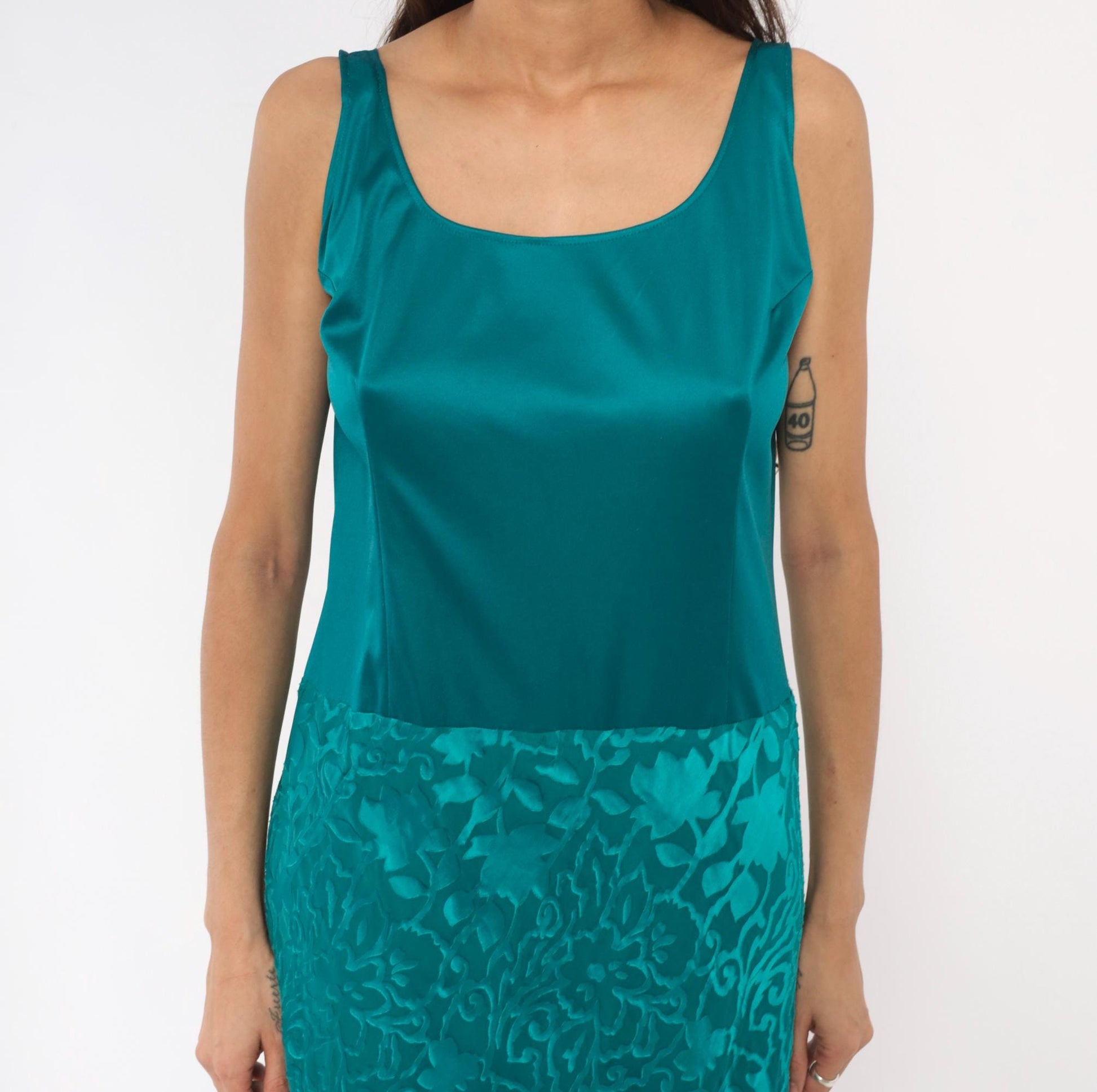 Y2K Cattiva Teal Silk Burnout Maxi Dress Floral Devore Scoop Neck Medium M