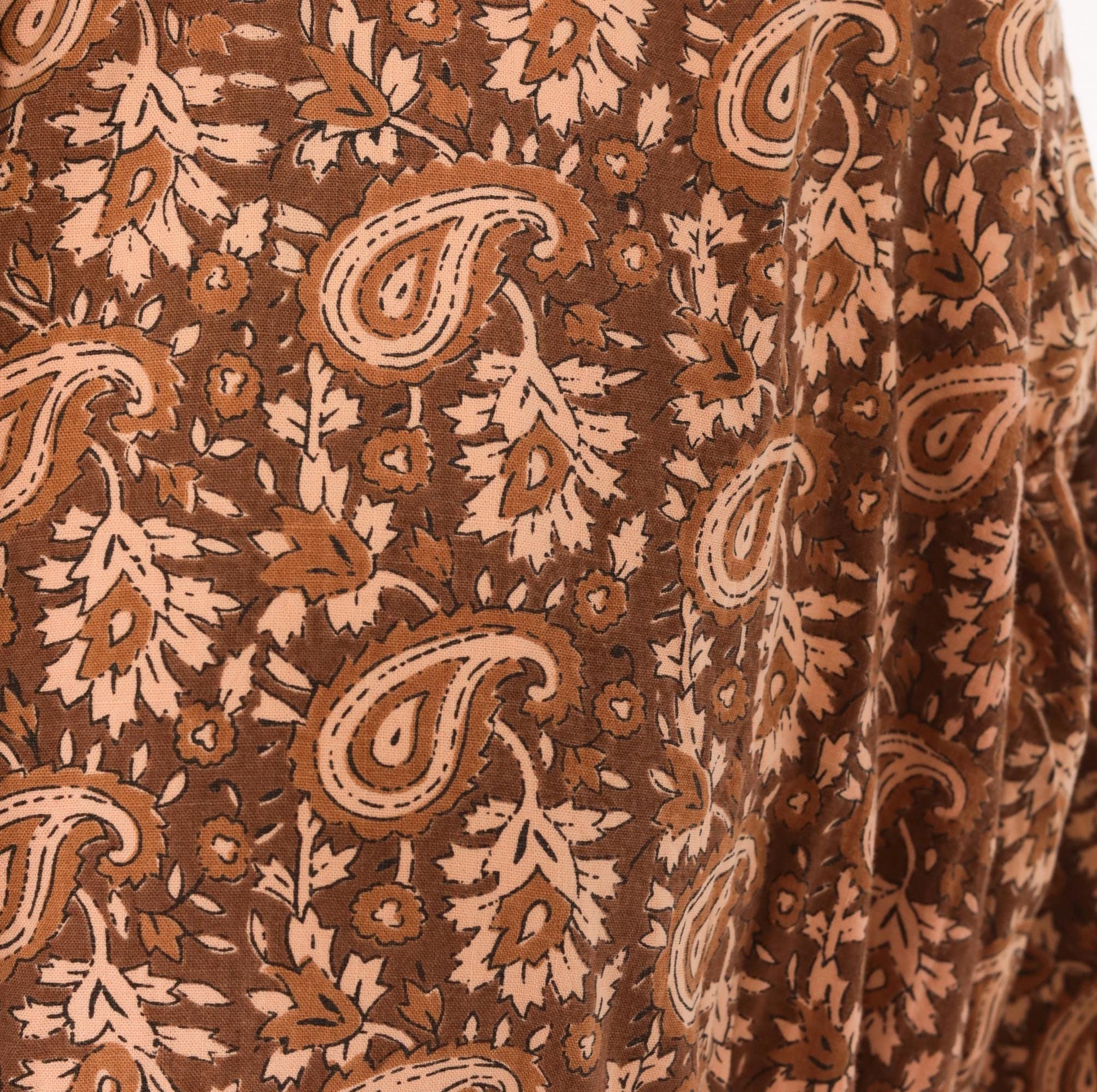 90s Brown Paisley Floral Maxi Dress Cotton Button Front Balloon Sleeve Large