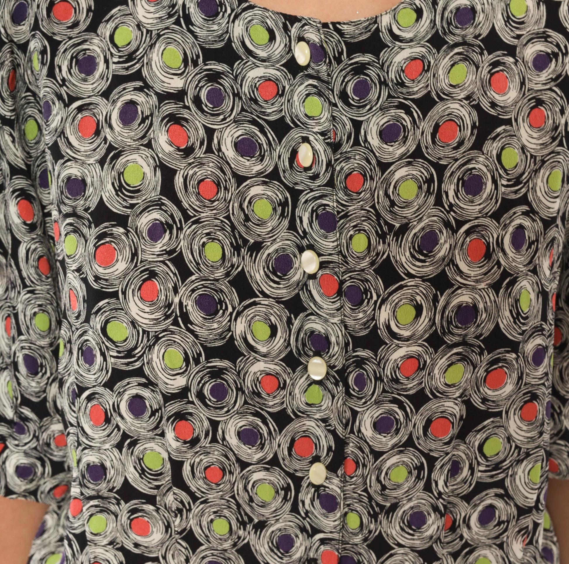 90s Liz Claiborne Maxi Dress Abstract Swirl Print Black Purple Green Coral Large L