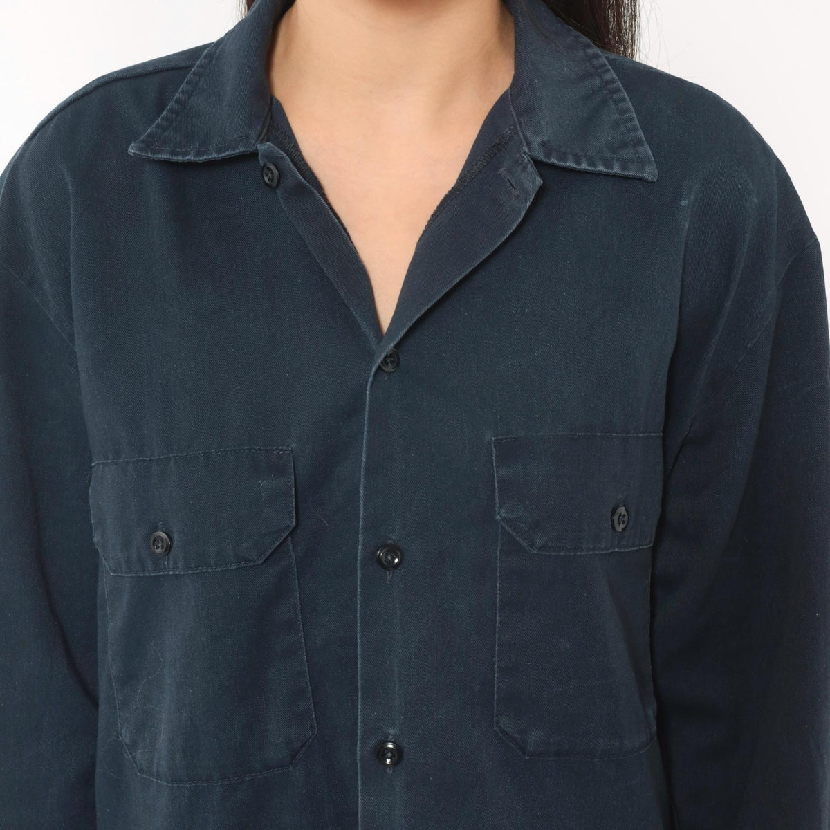 2000s Dickies Navy Work Shirt Button Front Camp Collar Small S