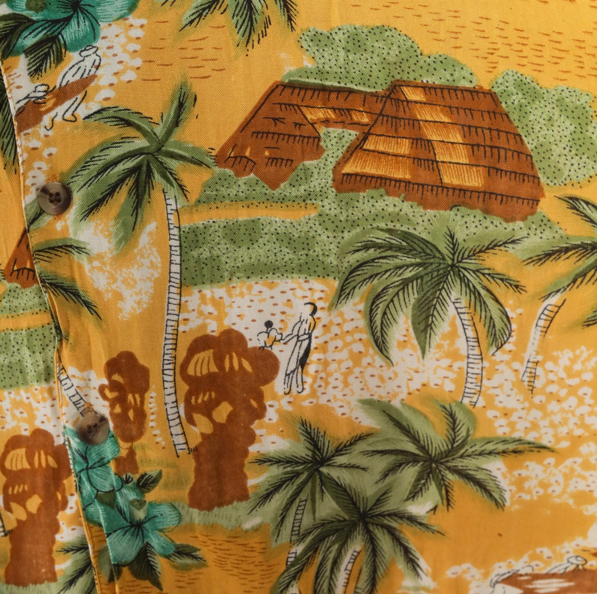 2000s Bullseye Hawaiian Camp Collar Shirt Yellow Tropical Scenic Large L