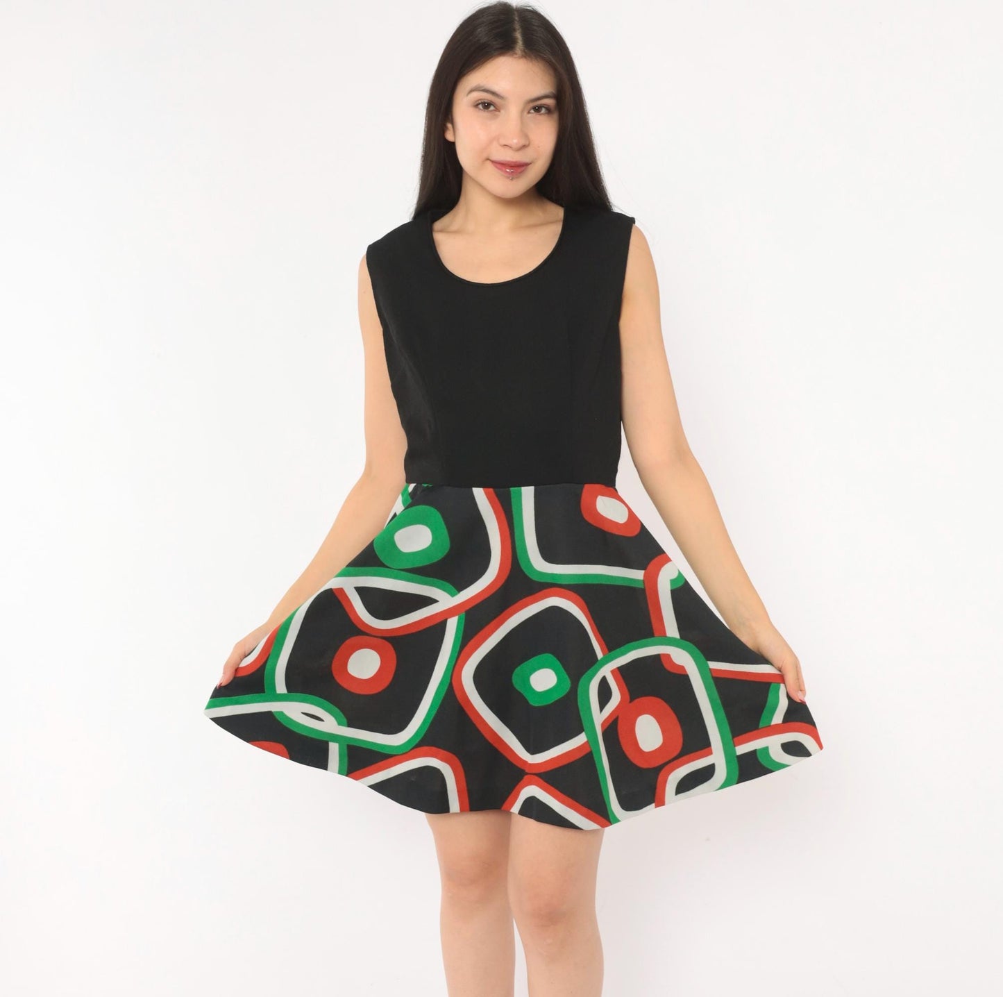 70s Parfait Originals Mini Dress Black Geometric Print A-Line Small S