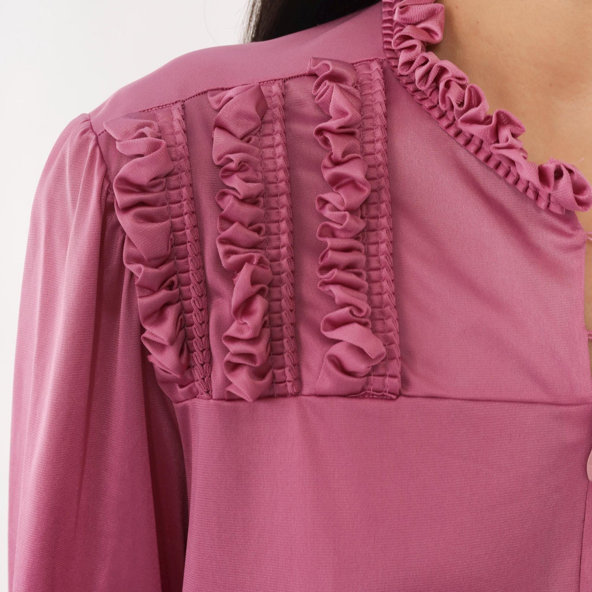 80s Vanity Fair Mauve Romper Ruffled Yoke Pearl Button Loungewear Large L