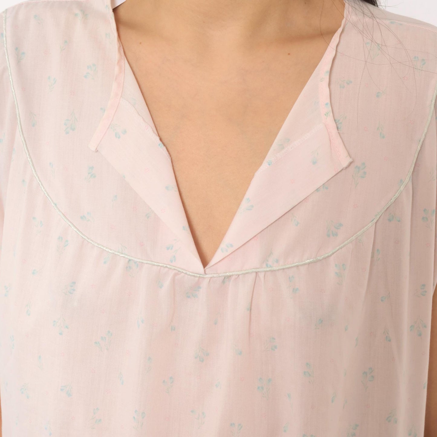 80s Pink Floral Sleeveless Nightgown Cotton V-Neck Knee-Length Extra Large