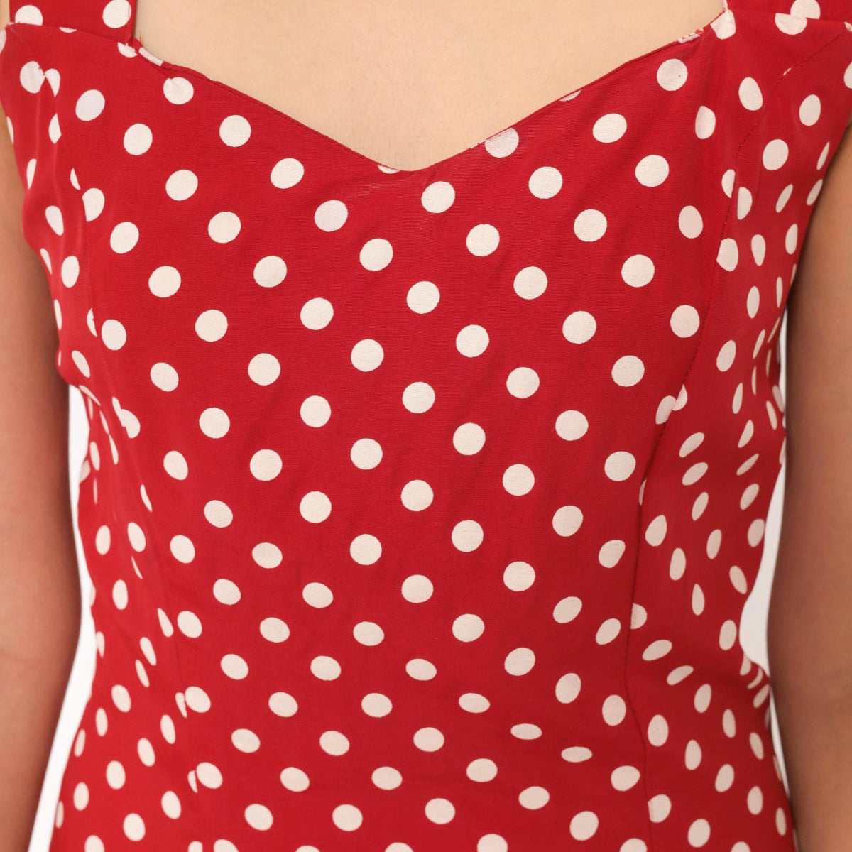 90s Gaccina Red White Polka Dot Midi Sundress Sweetheart Neckline Extra Small XS