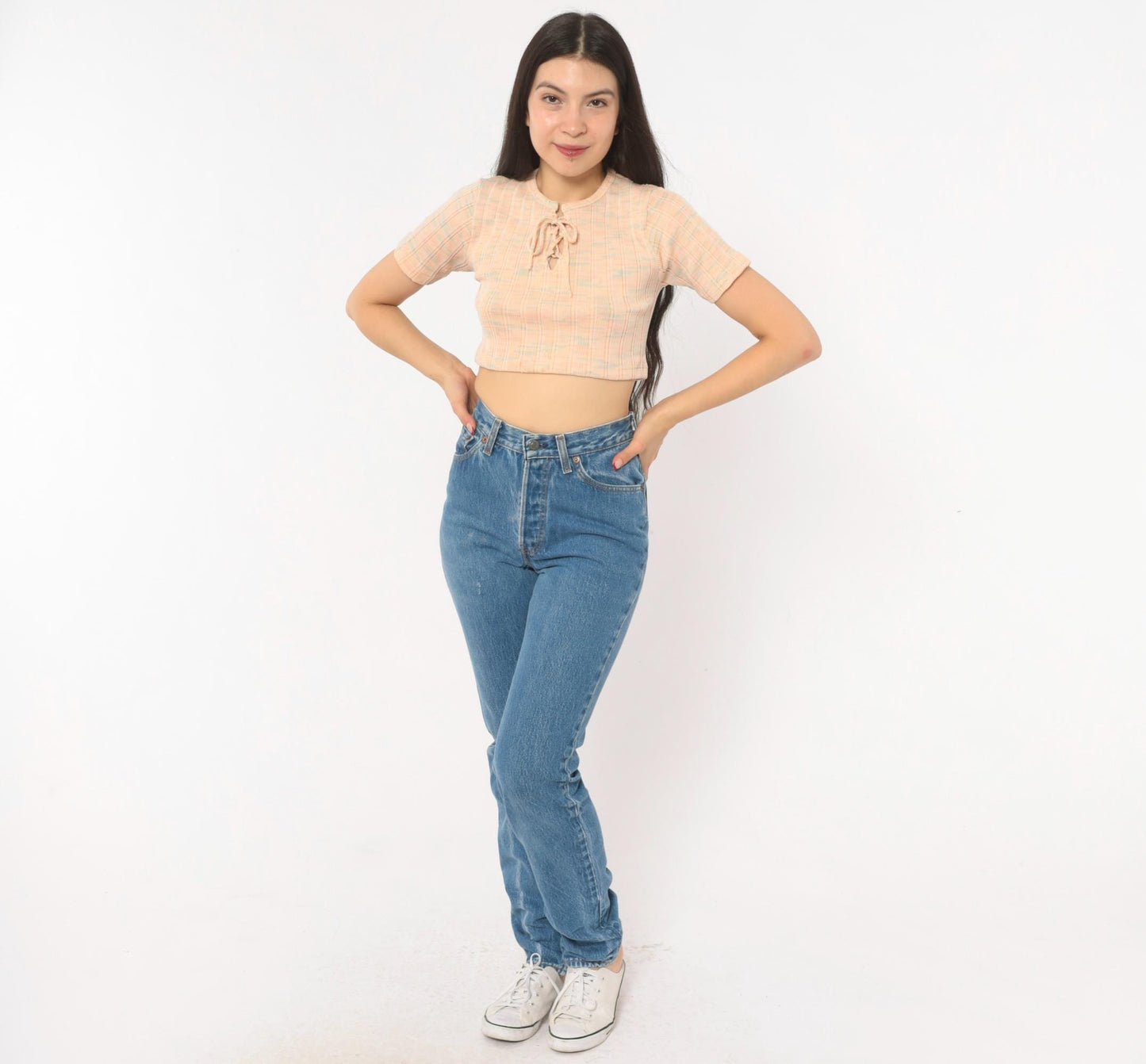 80s Levi's High Waist Straight Leg Jeans Medium Wash Button Fly Extra Small XS