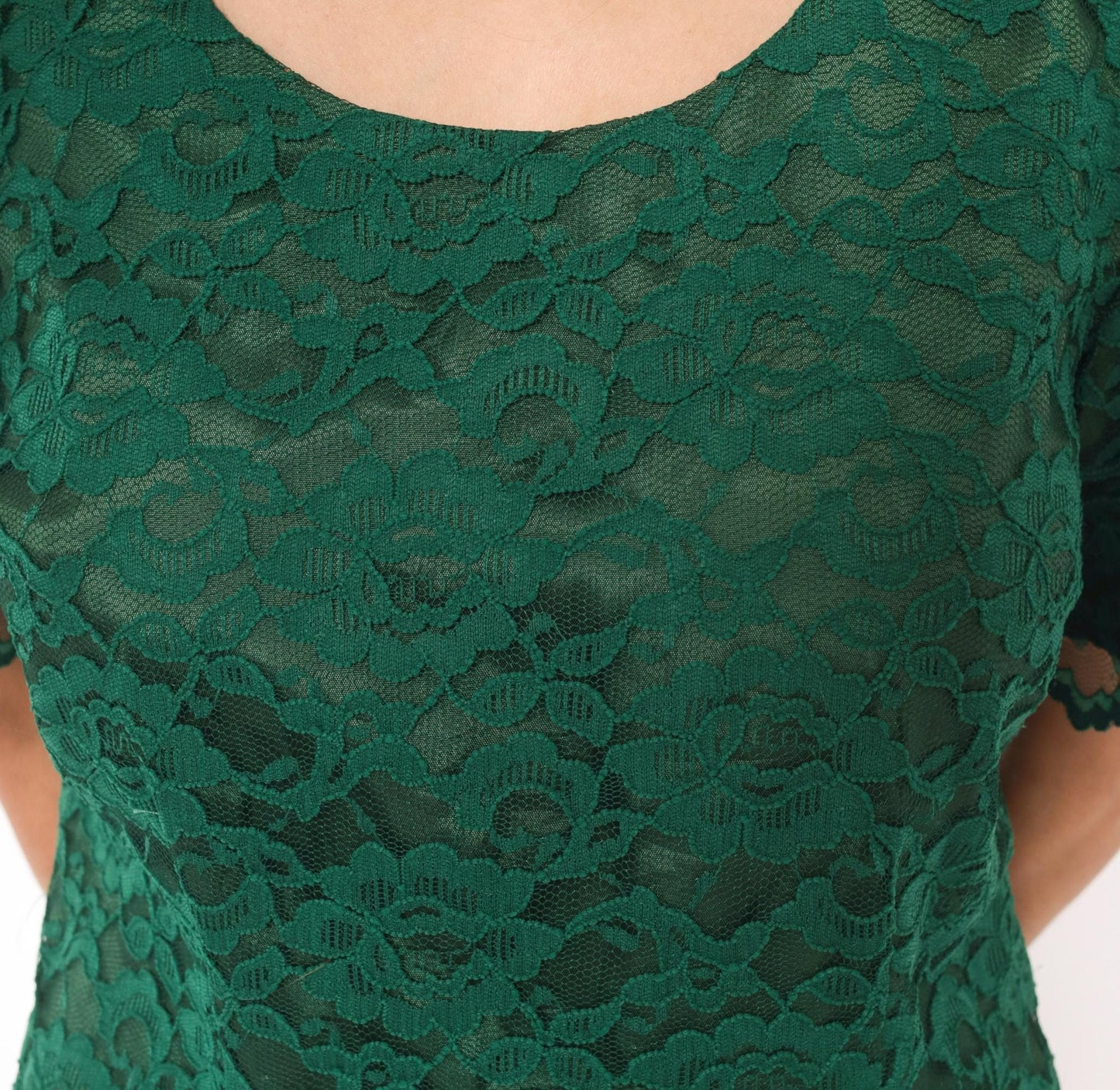 90s My Michelle Emerald Lace Dress Scalloped Short Sleeve Floral Overlay Large L