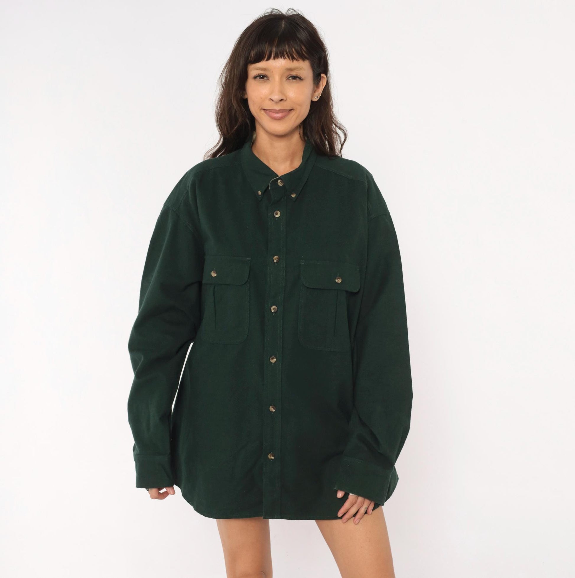Y2K Cabelas Forest Green Chamois Cotton Button Down Shirt Extra Large XL