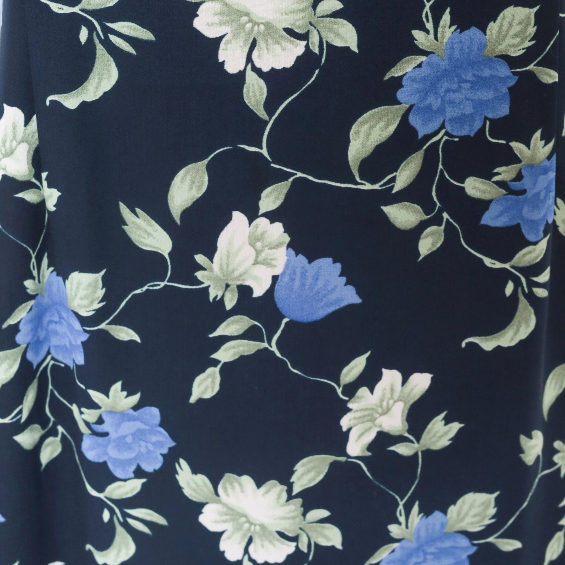 90s J.E. Fashion Floral Midi Dress Navy Blue Rose Print Short Sleeve Medium M