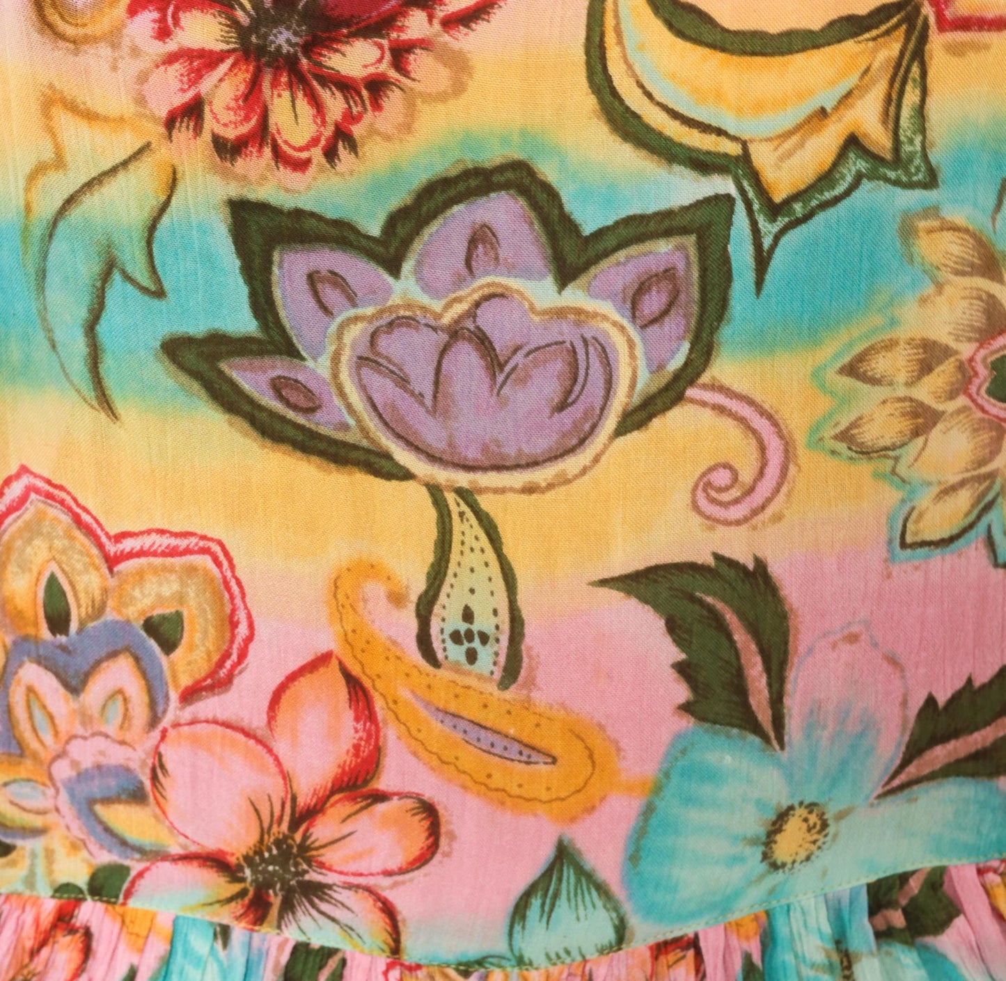 Y2K Bila Floral Maxi Dress Sleeveless V-Neck Tiered Pink Teal Yellow Medium M