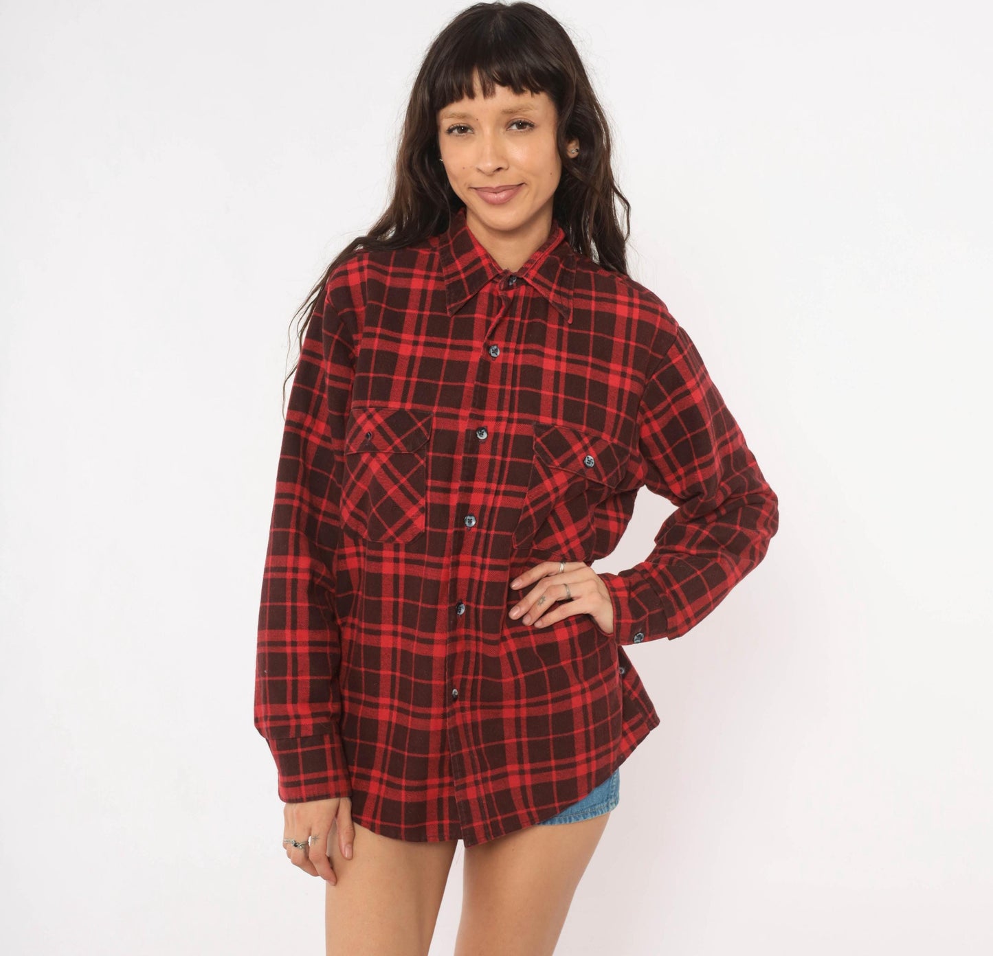 80s Fieldmaster Plaid Flannel Shirt Red Black Quilted Lined Medium