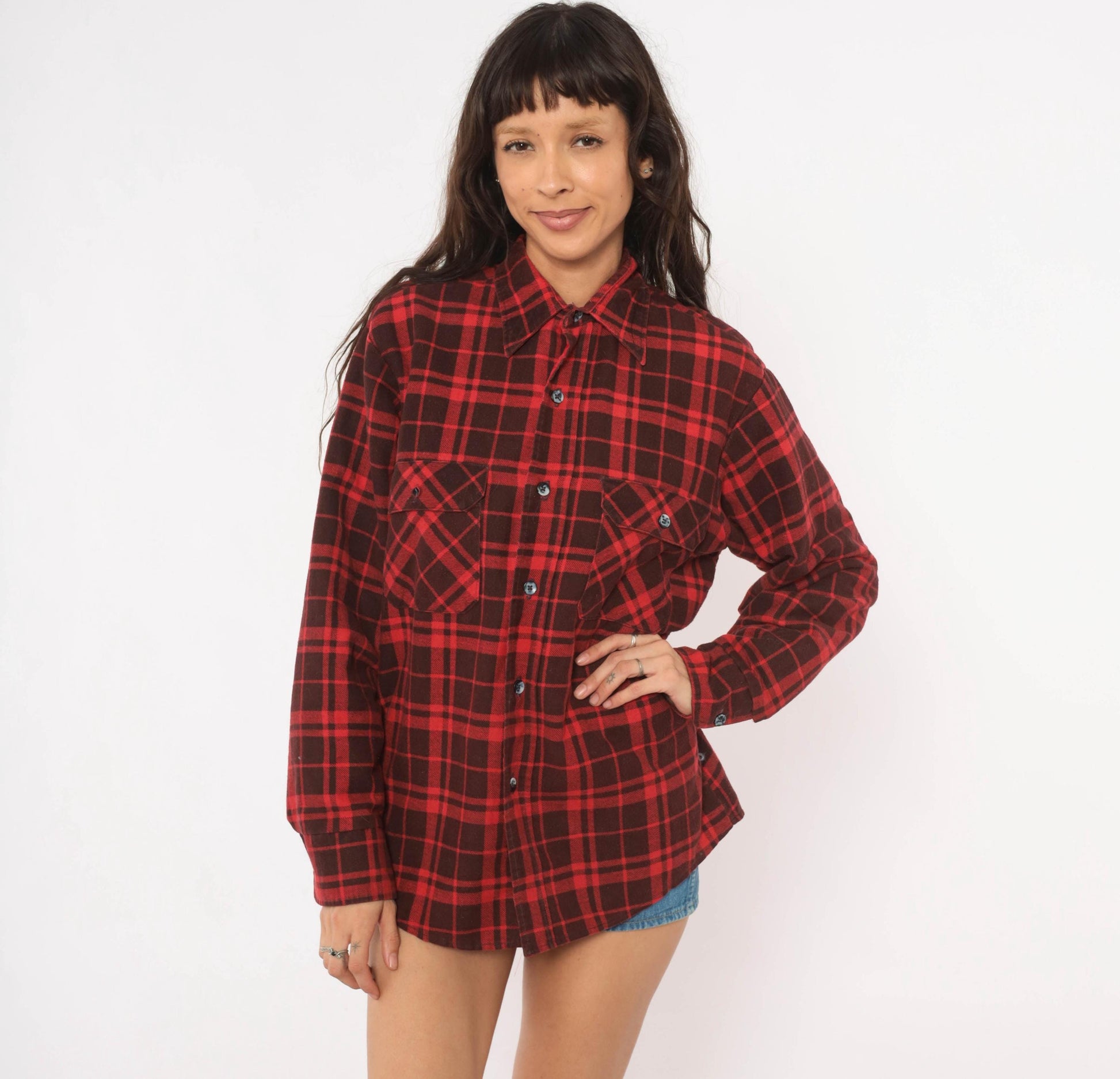 80s Fieldmaster Plaid Flannel Shirt Red Black Quilted Lined Medium