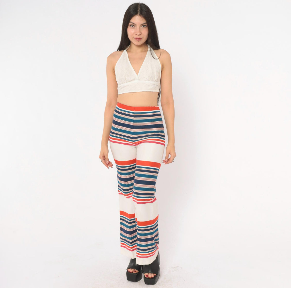 70s A.Stopper Sport Striped Flare Pants High Waist Bell Bottom Small S
