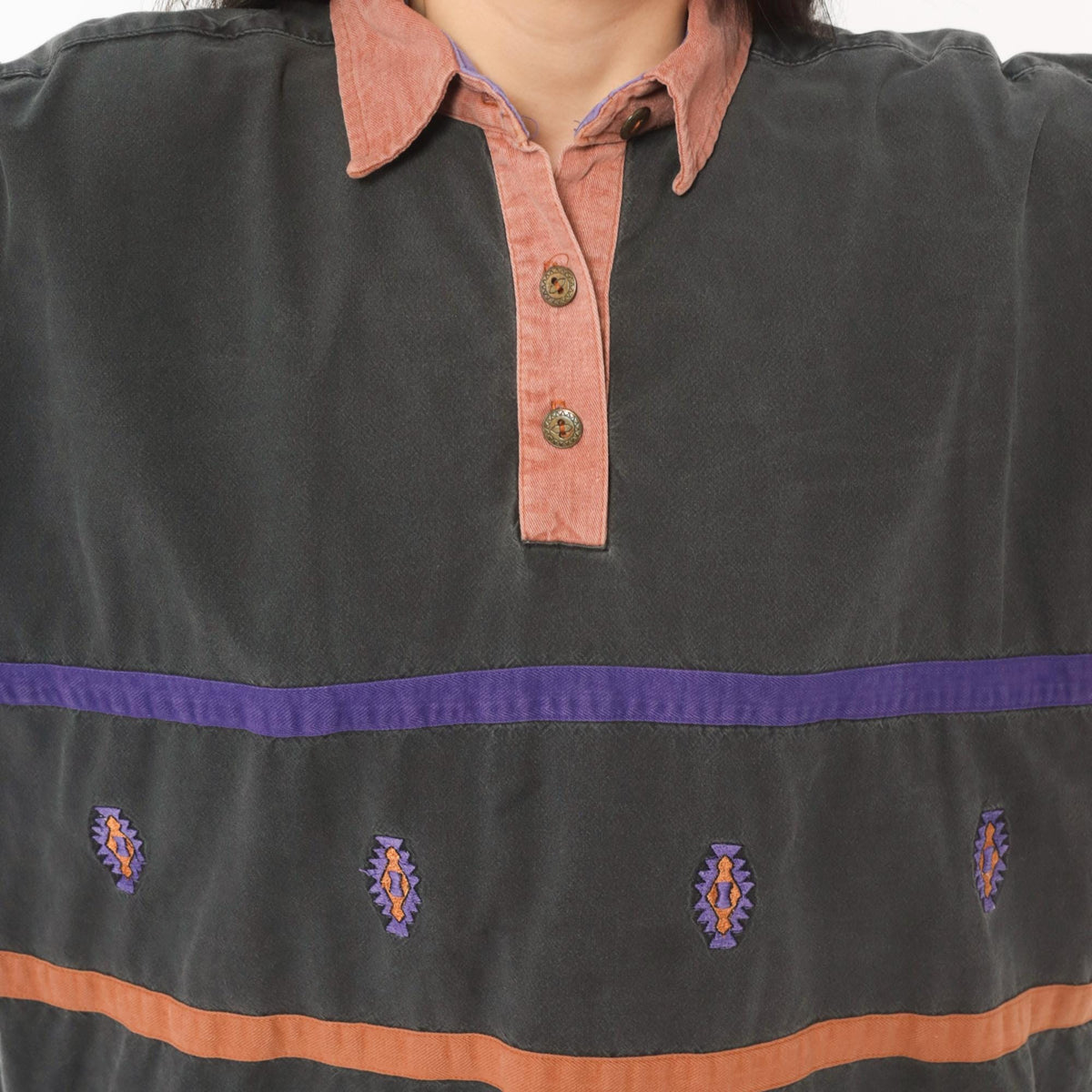 90s Roper Southwestern Rugby Polo Grey Purple Stripe Embroidered Medium M