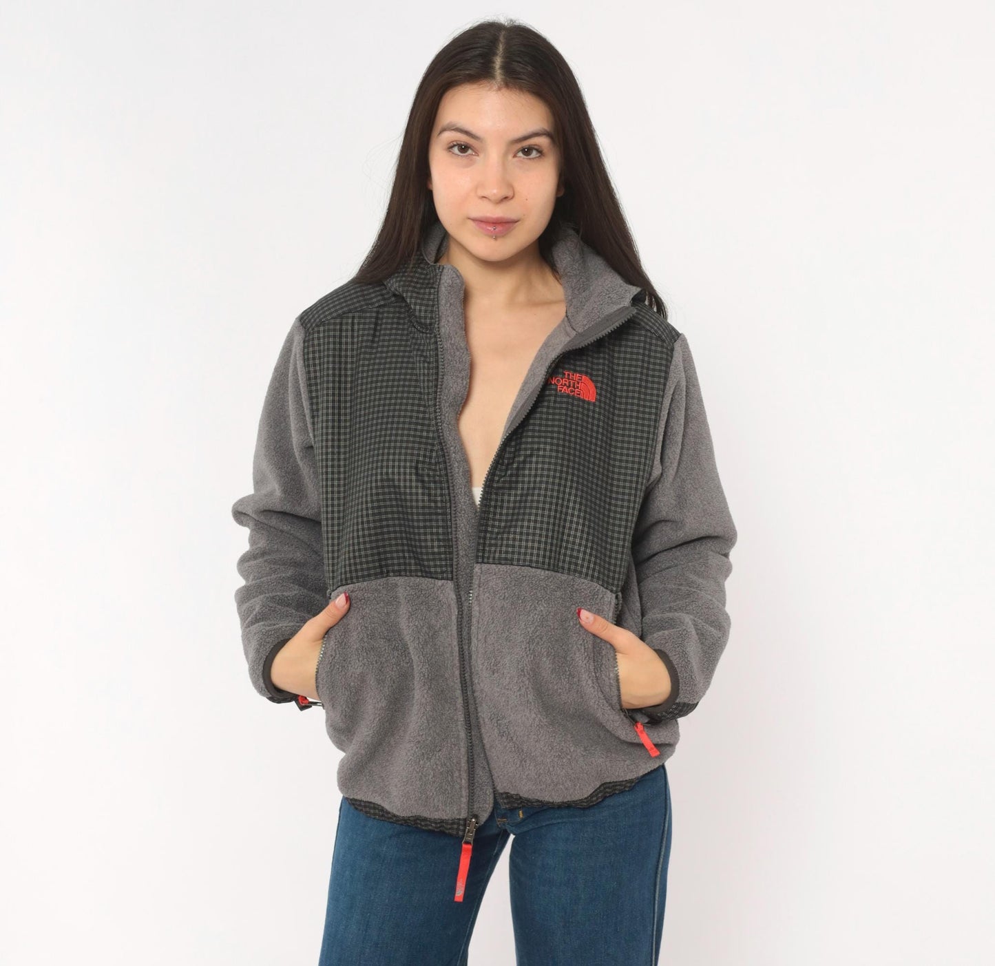 The North Face Denali Hooded Fleece Jacket Grey Nylon 2000s Medium